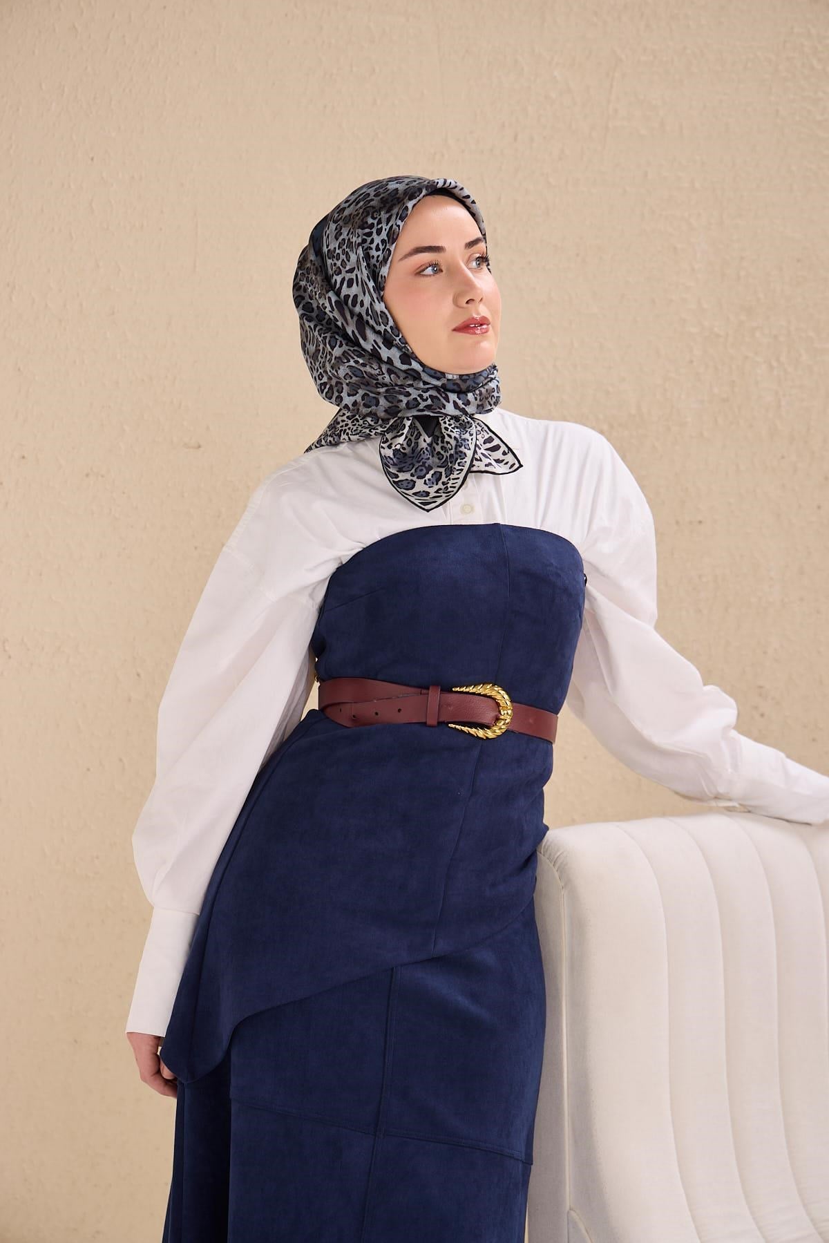 Twill İpek Eşarp Leopar Bebe Mavi 90x90