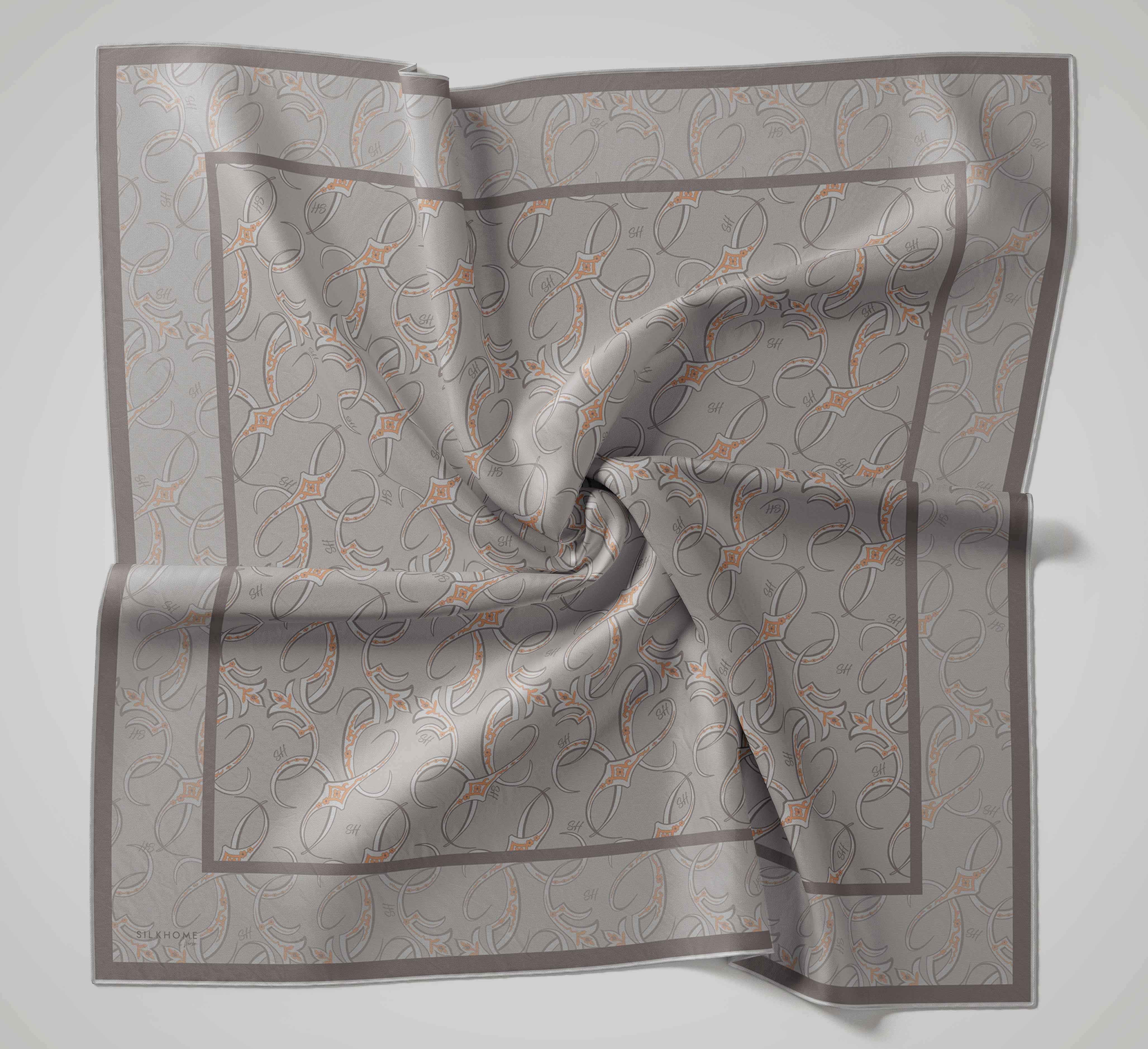 Twill İpek Eşarp Barok Koyu Gri 90x90