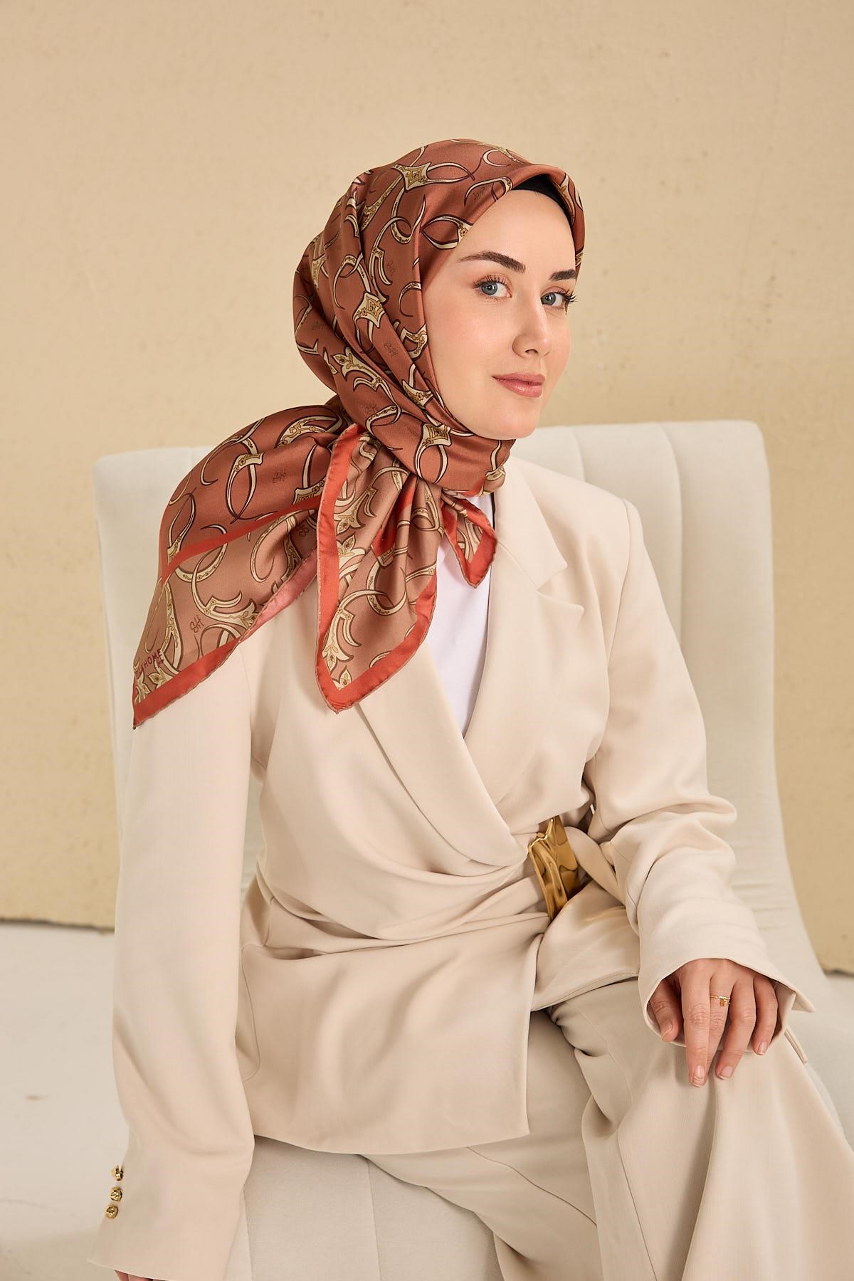 Twill İpek Eşarp Barok Somon 90x90
