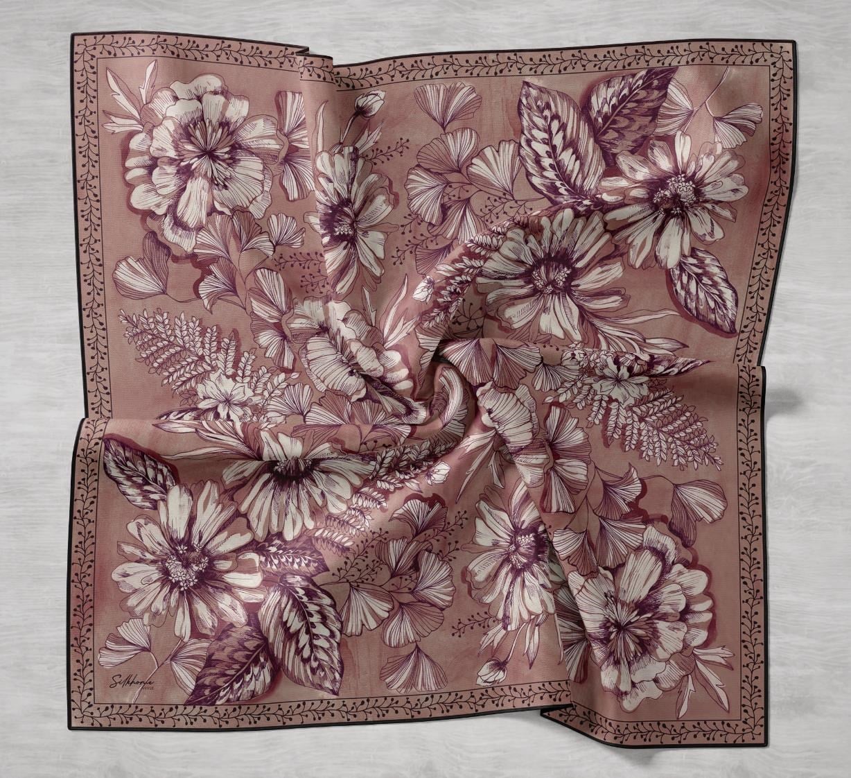 Twill İpek Eşarp Büyük Çiçek Somon 90x90