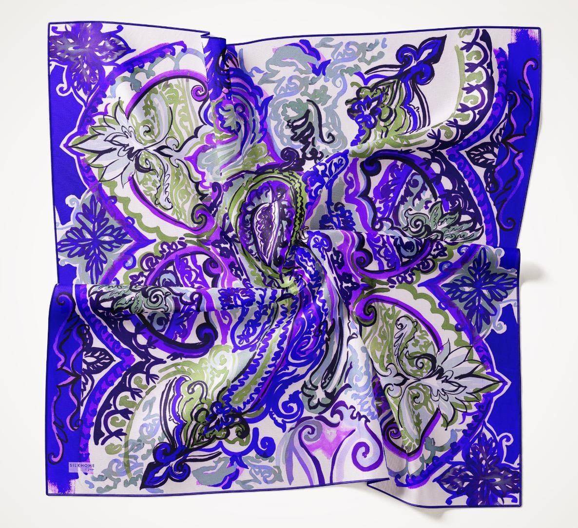 Twill İpek Eşarp Art Desen Canlı Mor 90x90
