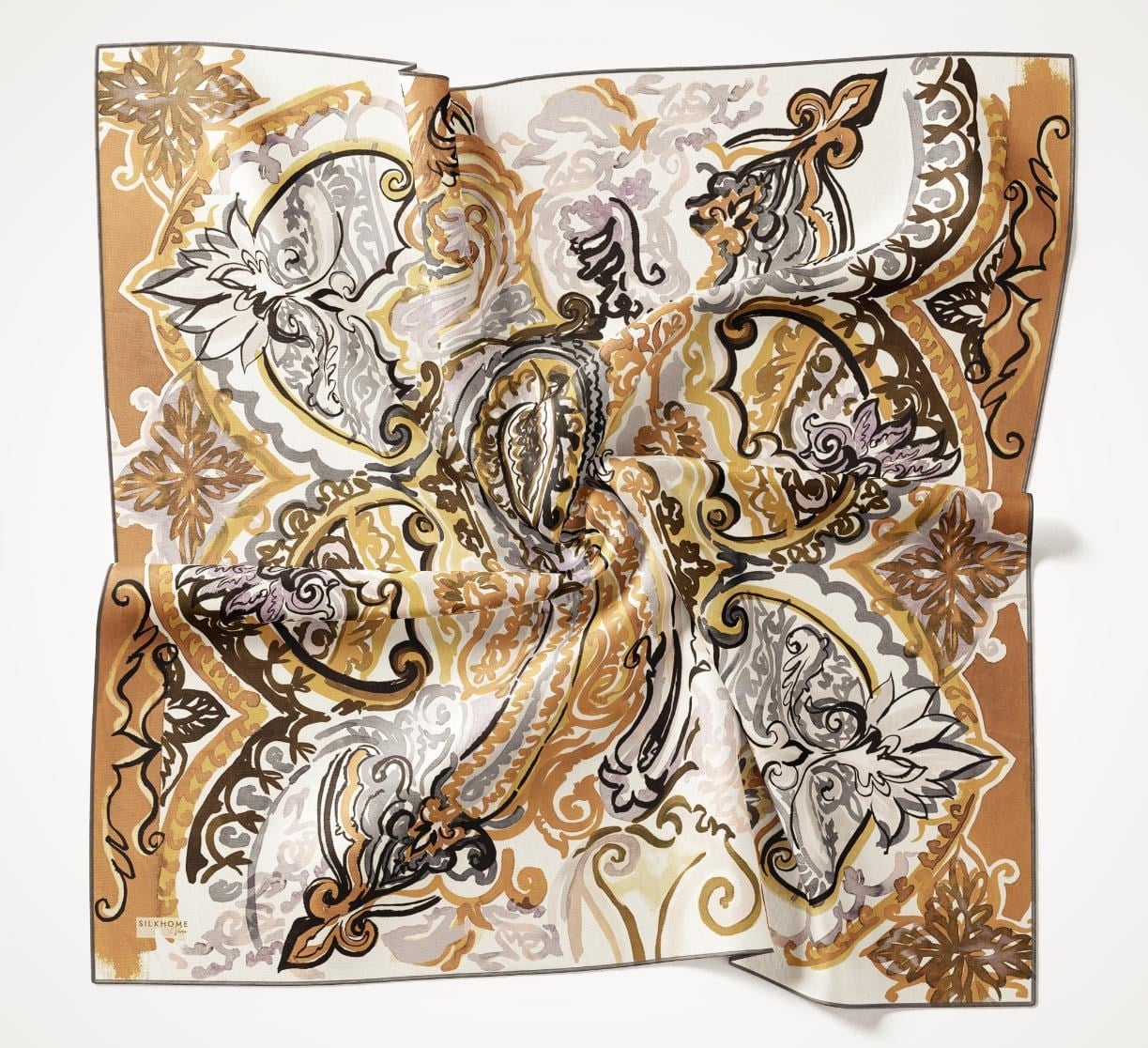 Twill İpek Eşarp Art Desen Krem 90x90