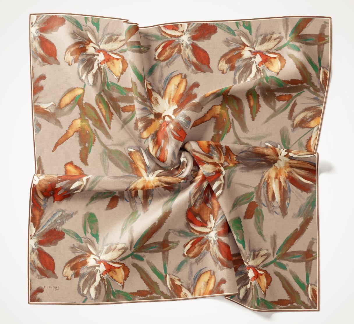 Twill İpek Eşarp Sulu Boya Yeşil Bej 90x90