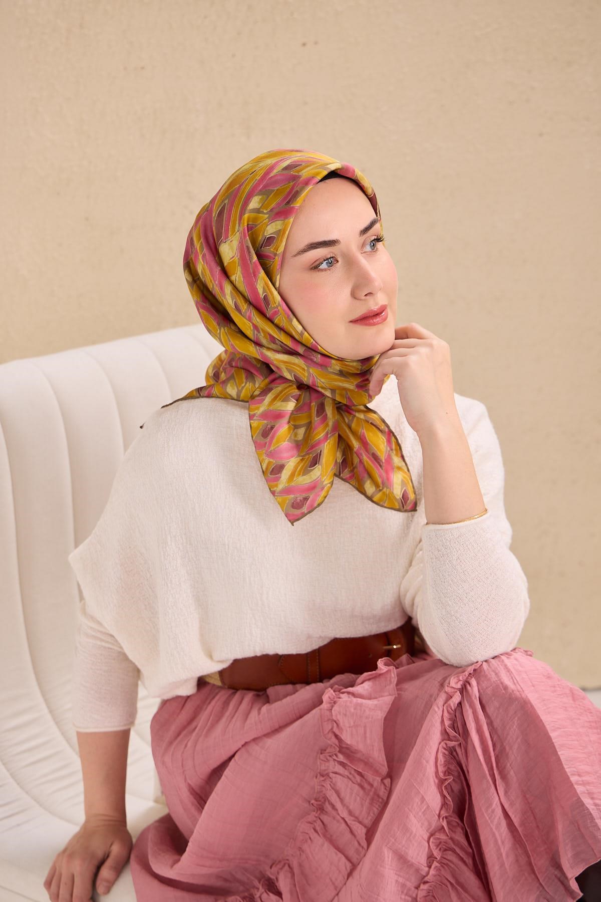 Twill İpek Eşarp Serenit Hardal 90x90