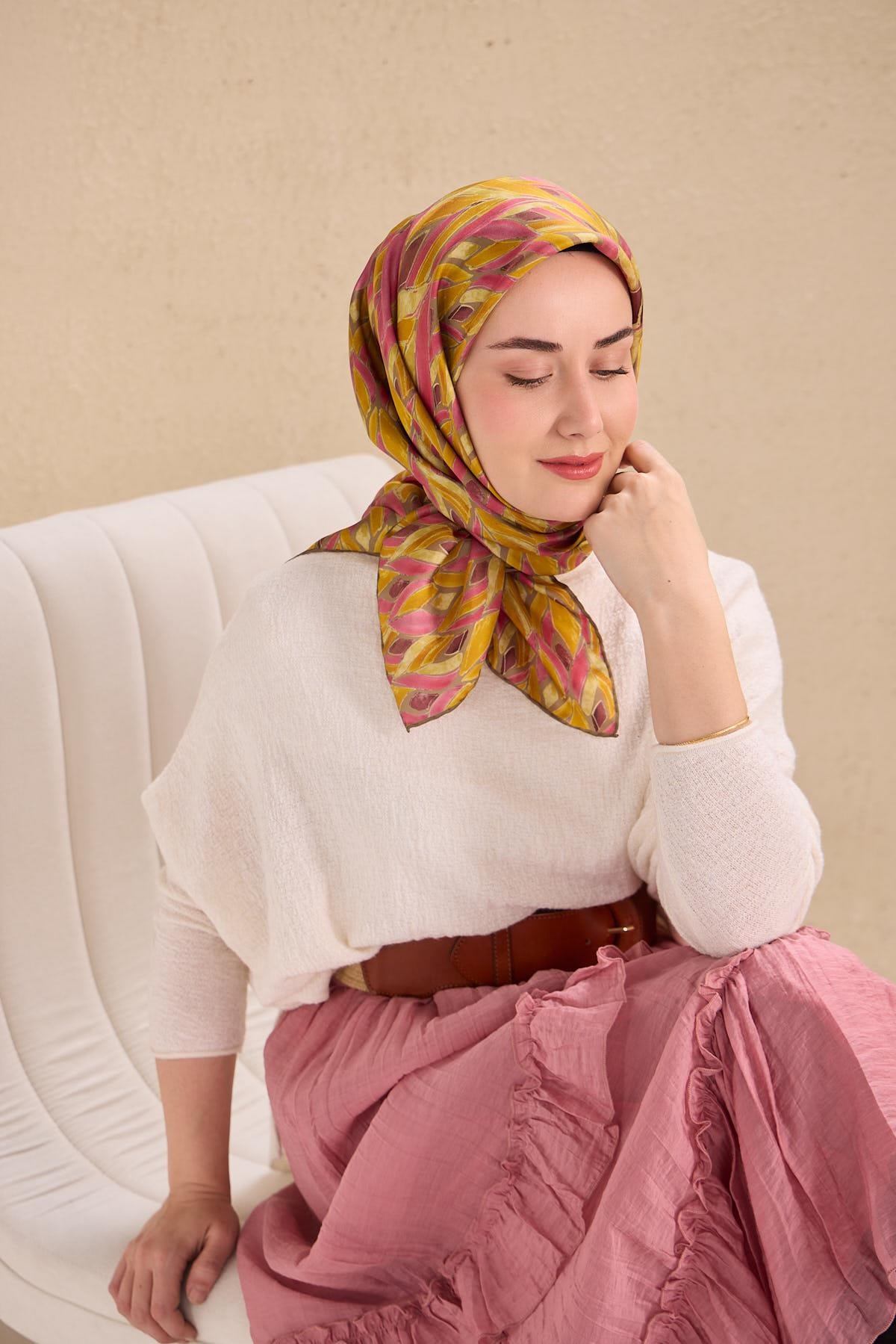 Twill İpek Eşarp Serenit Hardal 90x90