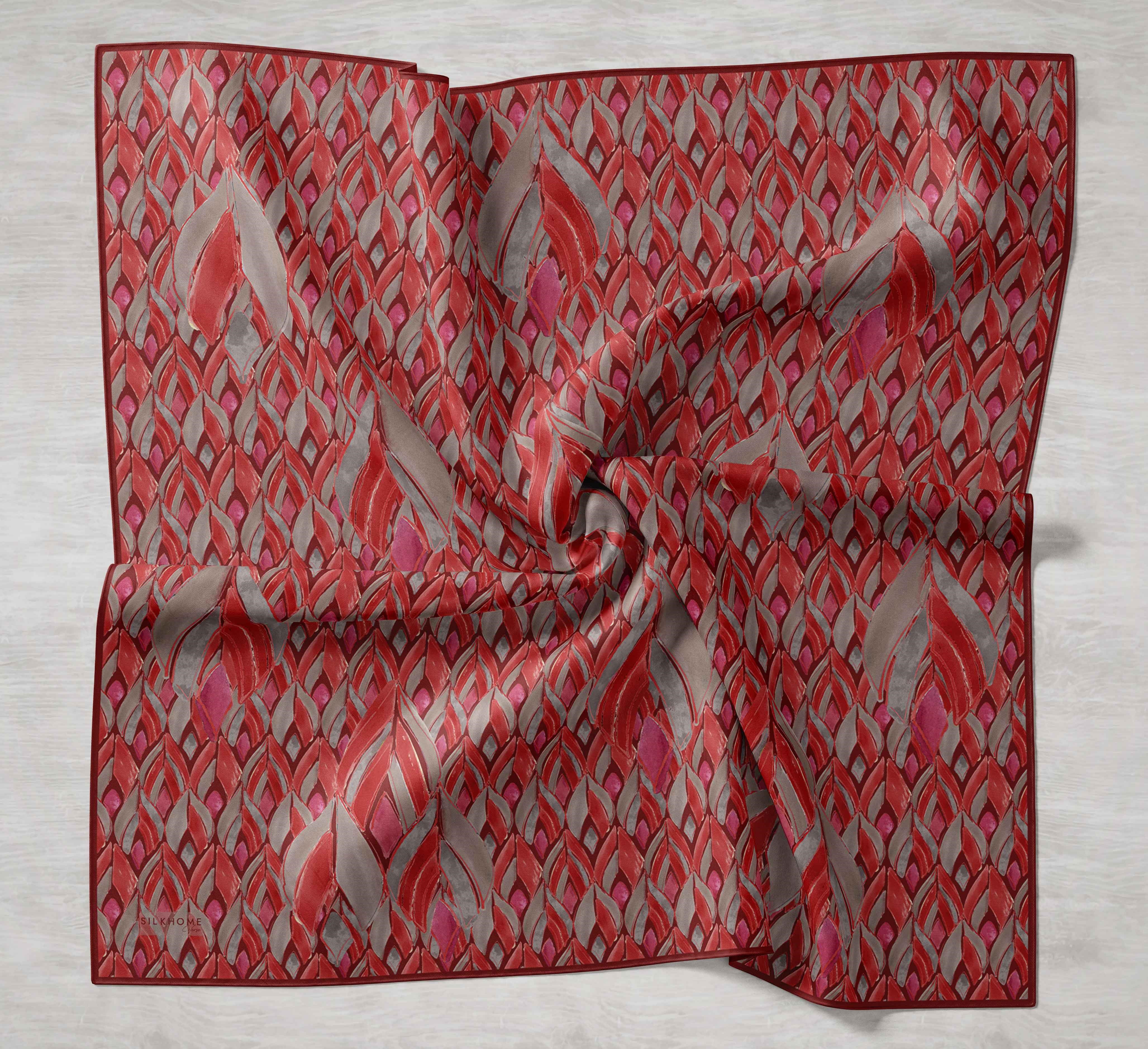 Twill İpek Eşarp Serenit Çilek Kırmızı 90x90