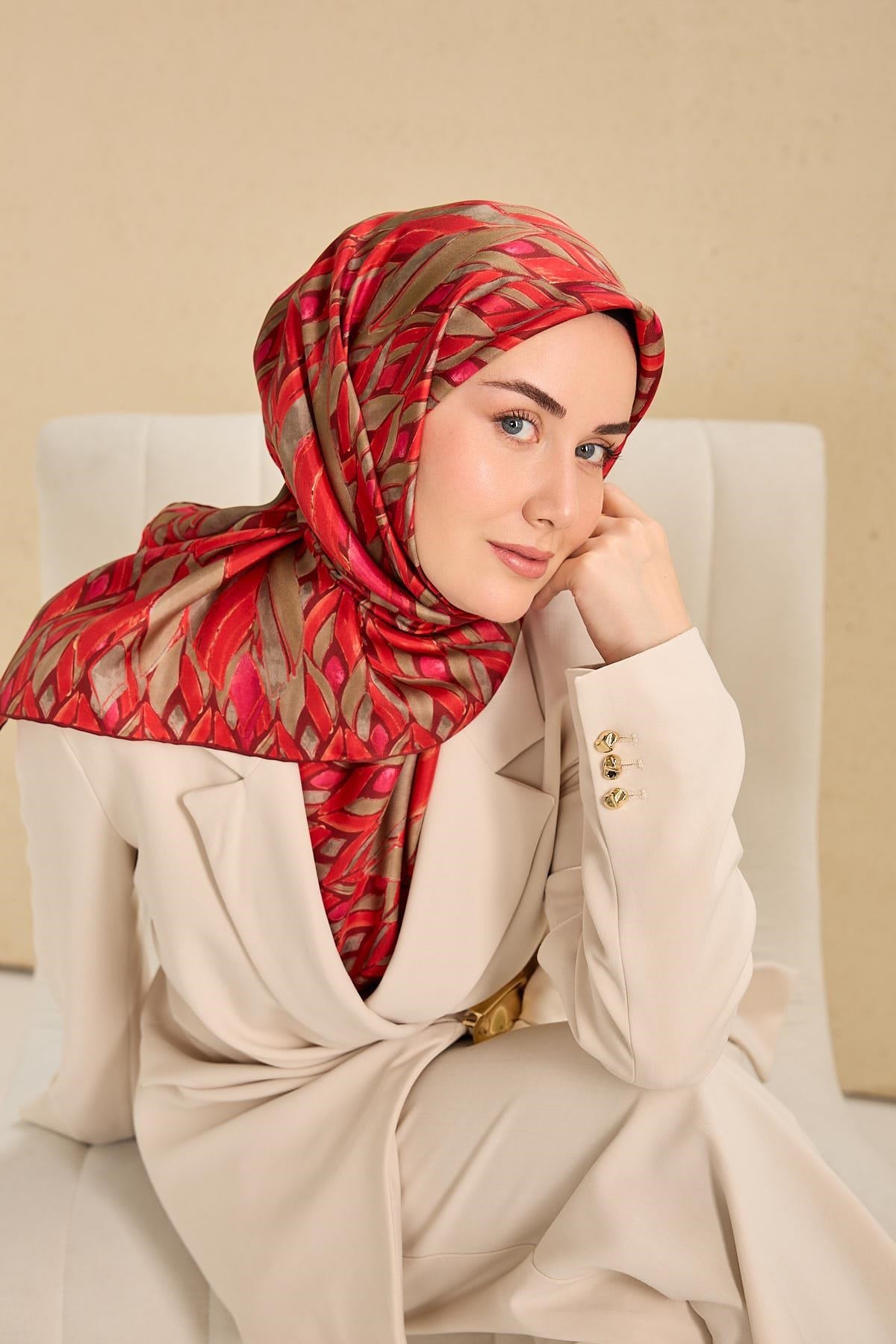 Twill İpek Eşarp Serenit Çilek Kırmızı 90x90