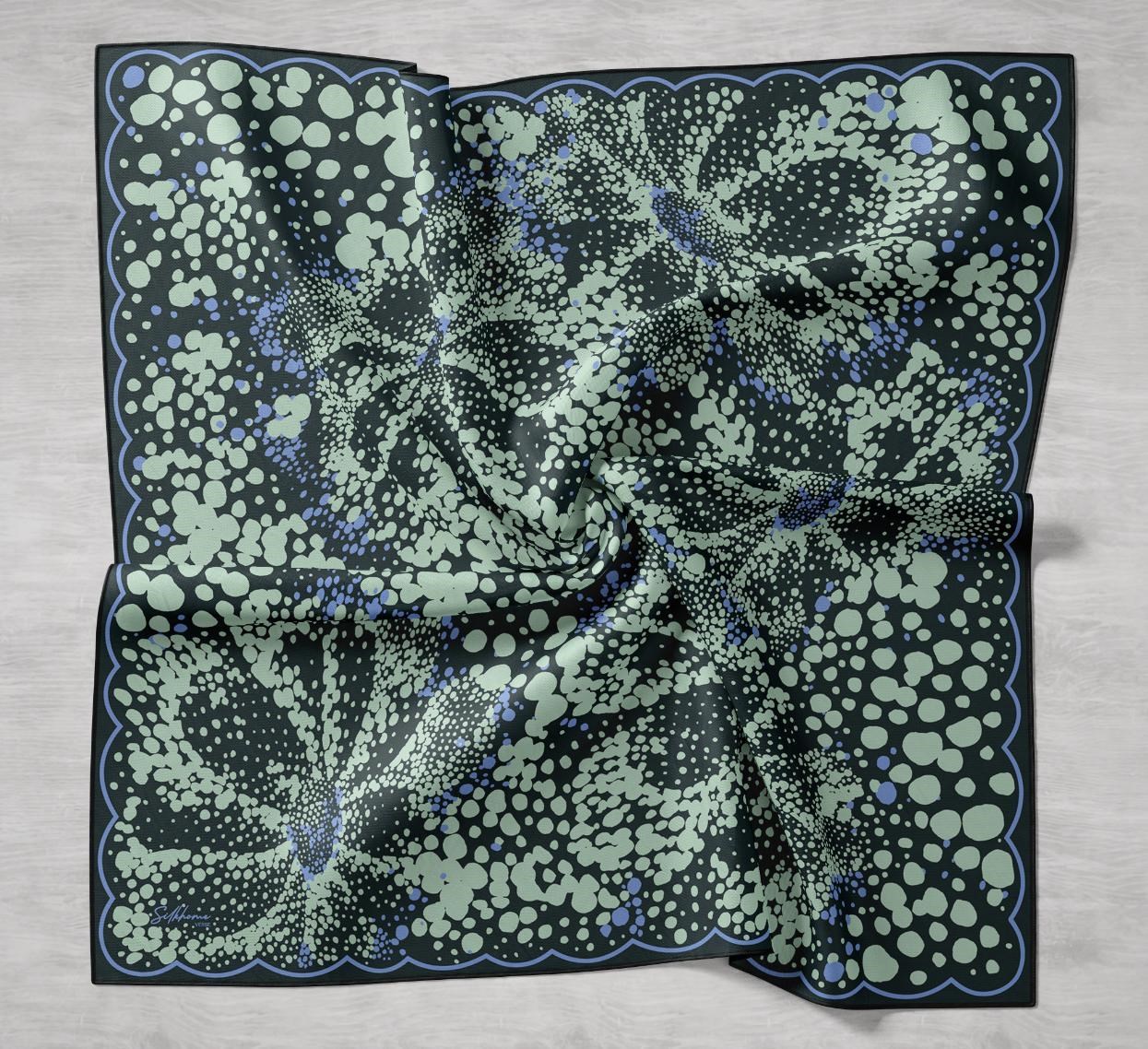 Twill İpek Eşarp Samanyolu Siyah Yeşil 90x90