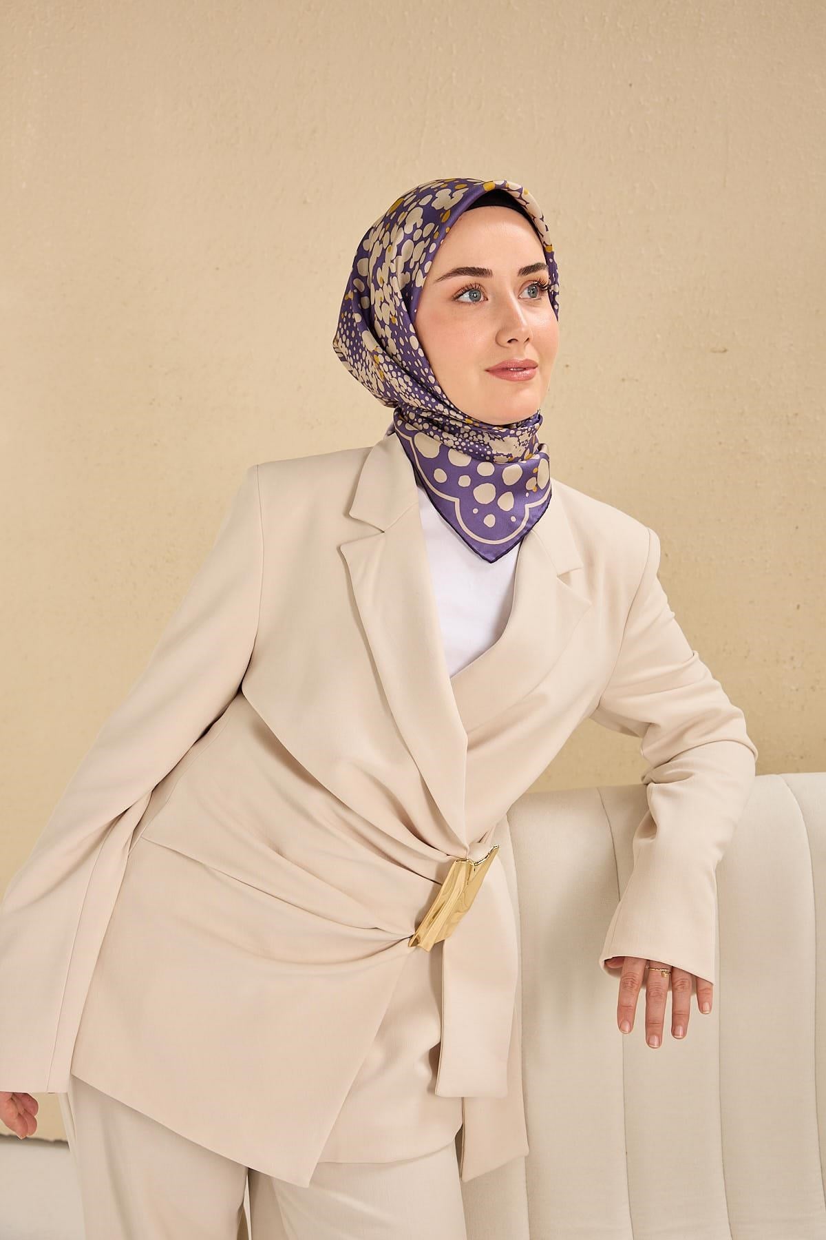 Twill İpek Eşarp Samanyolu Mor 90x90