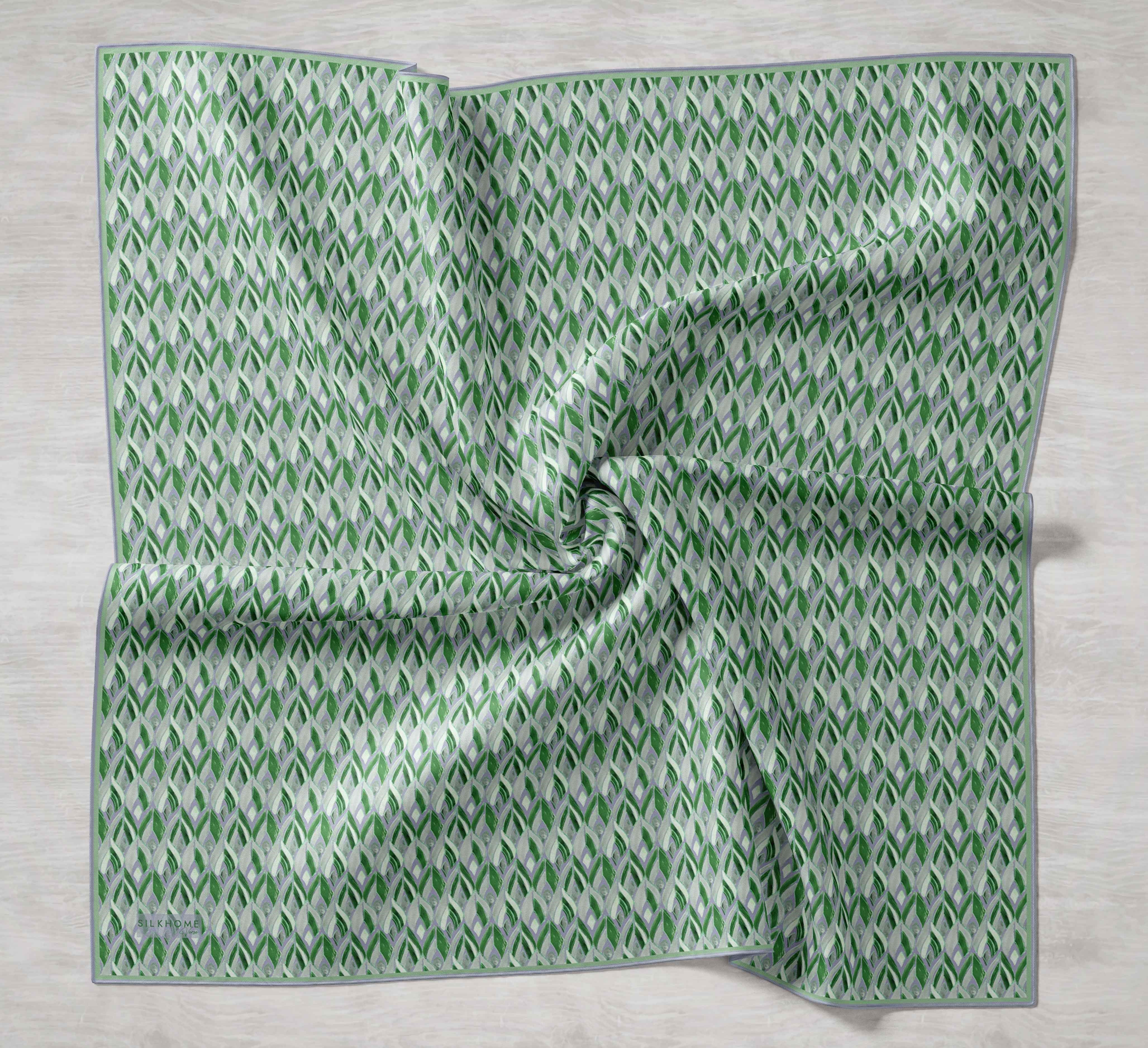 Twill İpek Eşarp Yaprak Ritmi Çimen Yeşili 90x90