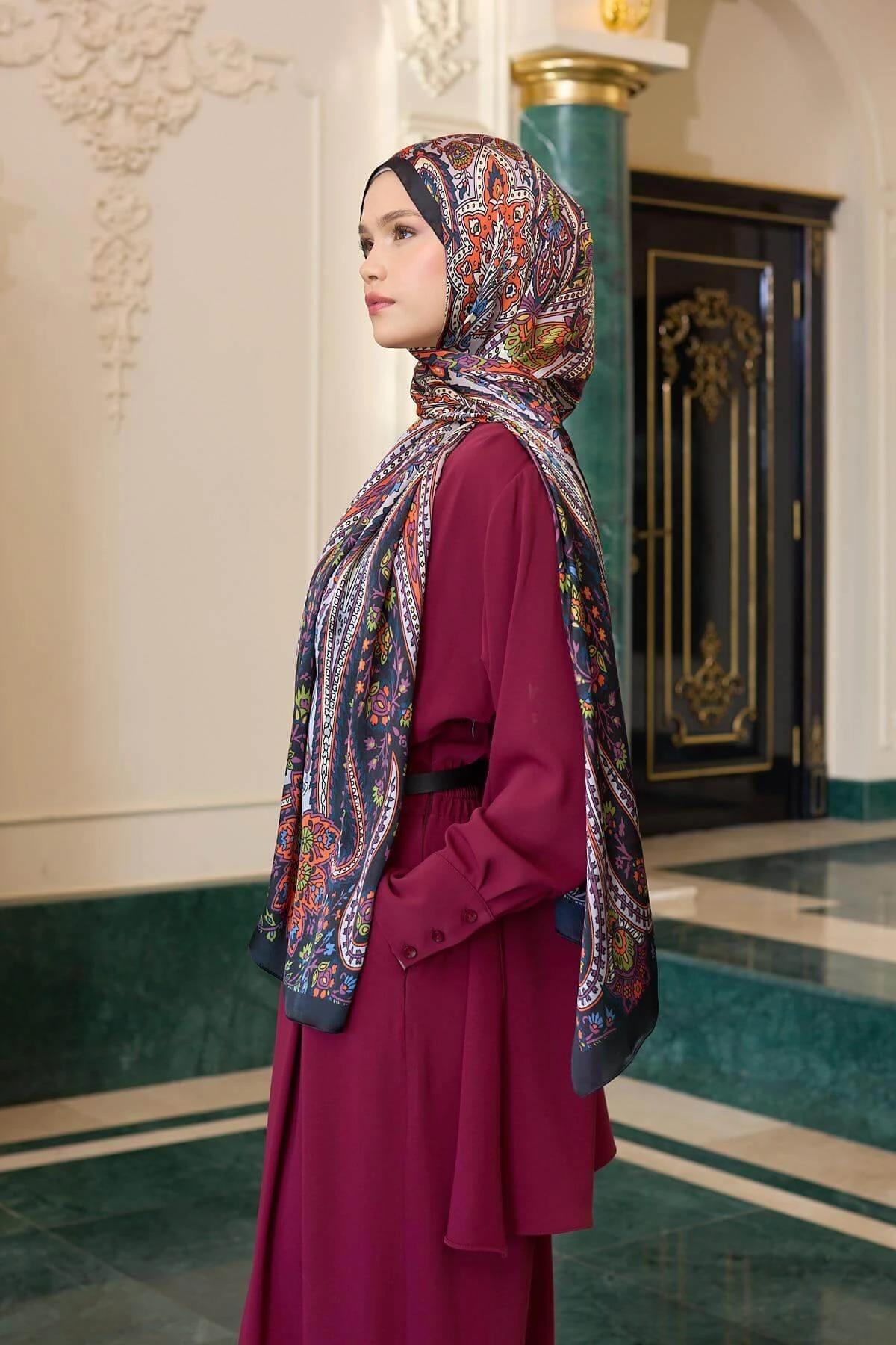 Siyah Turuncu Hint Vual Şal - 5009-07