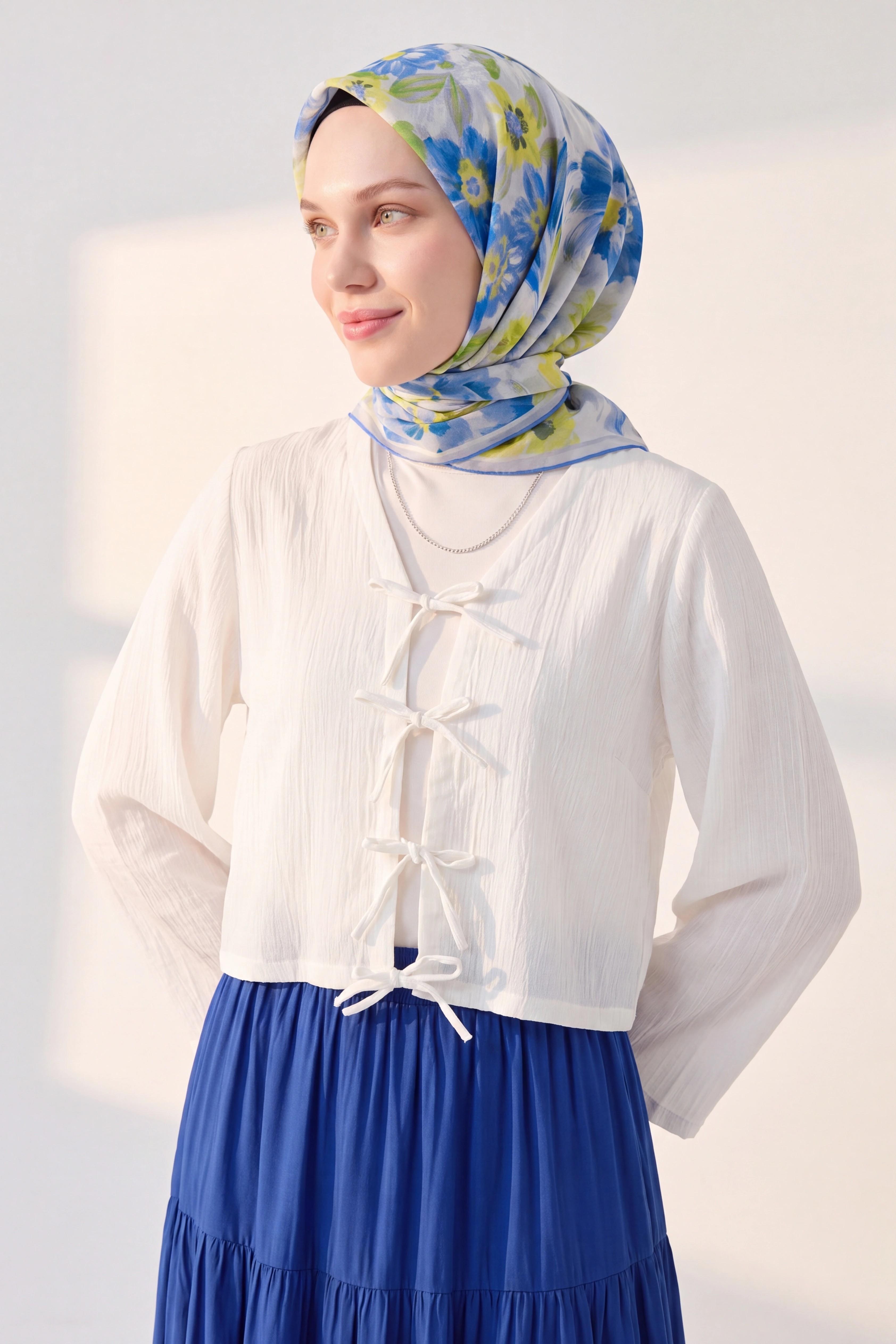 Soft Eşarp Fleur Mavi