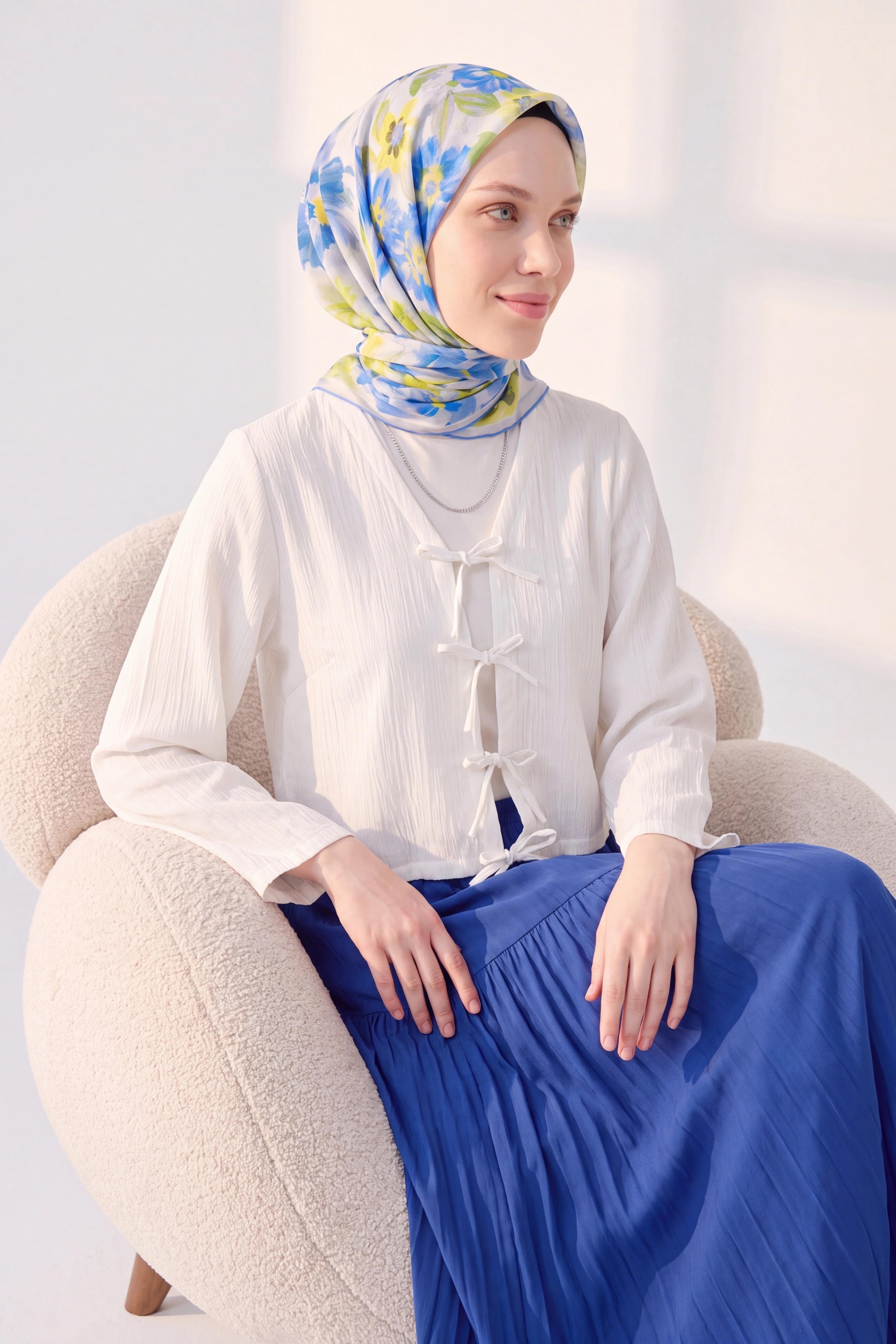 Soft Eşarp Fleur Mavi
