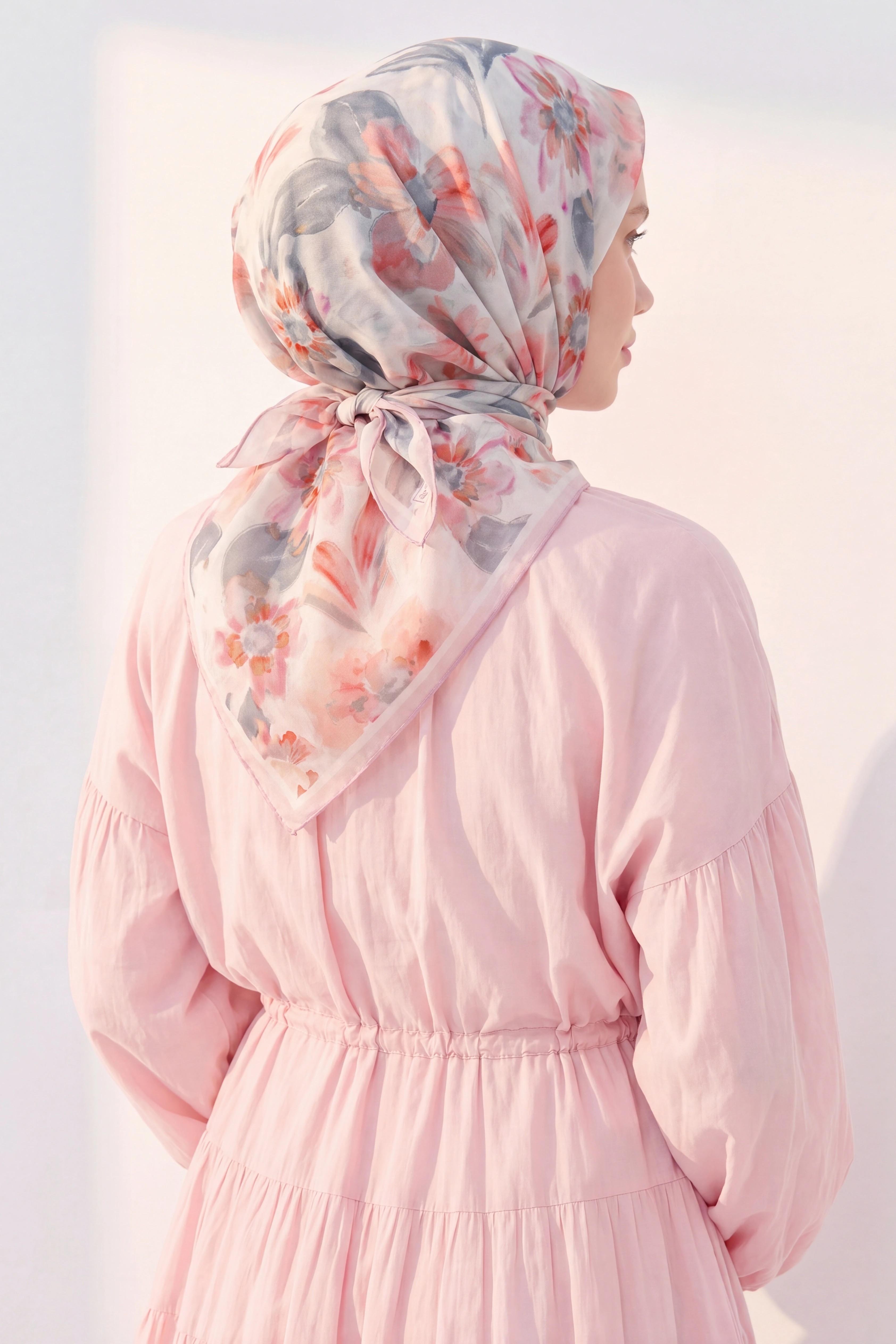 Soft Eşarp Fleur Mavi Gri