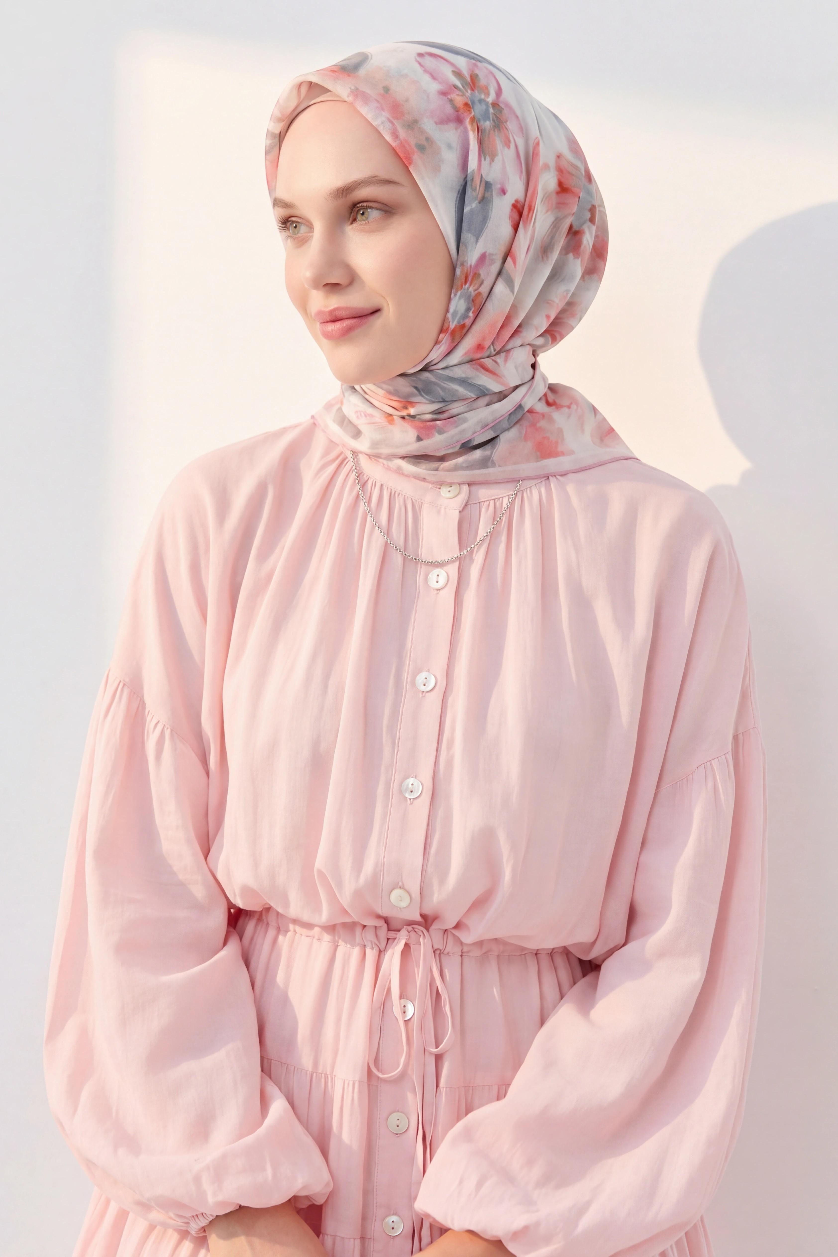 Soft Eşarp Fleur Mavi Gri