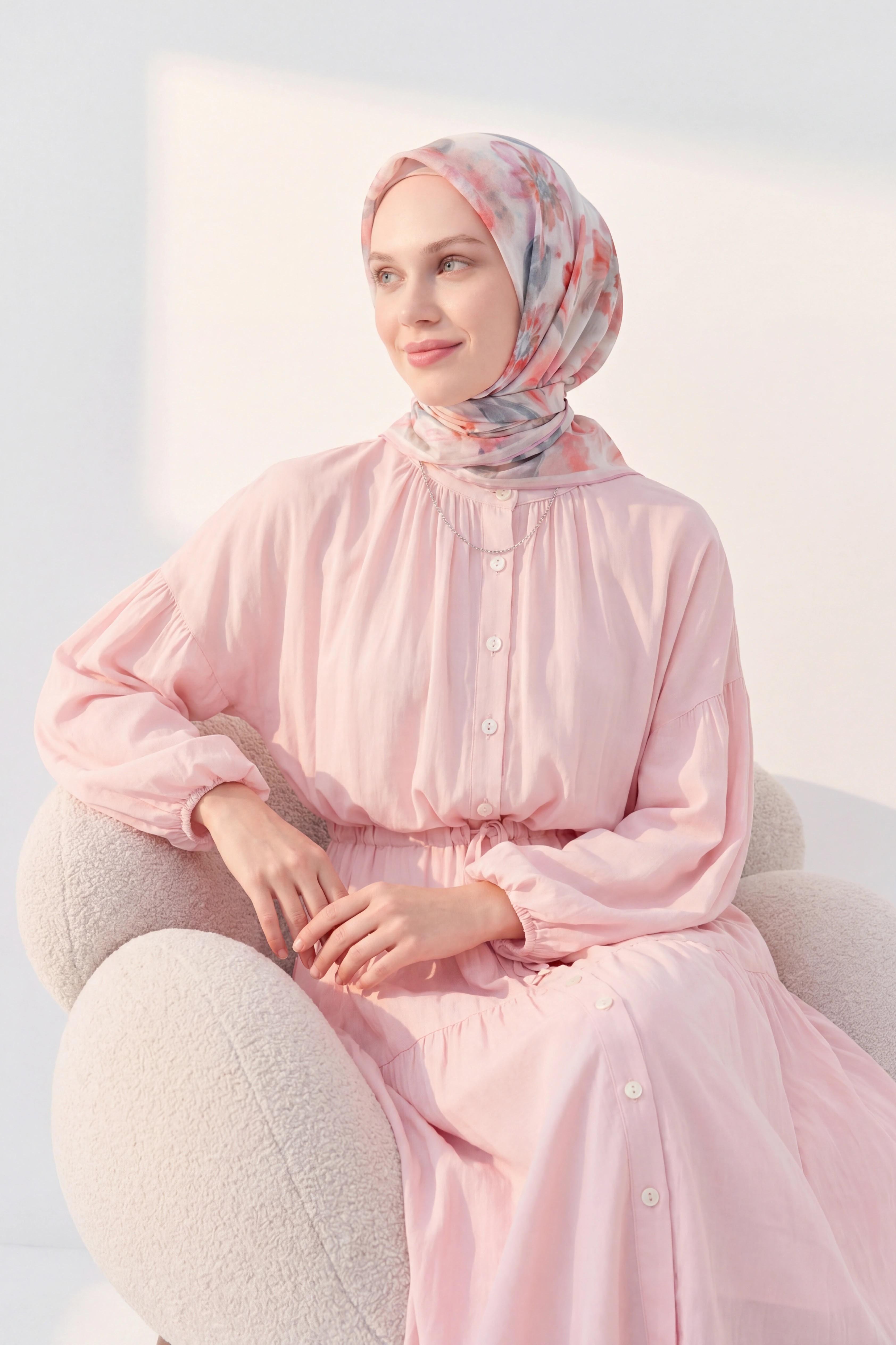 Soft Eşarp Fleur Mavi Gri