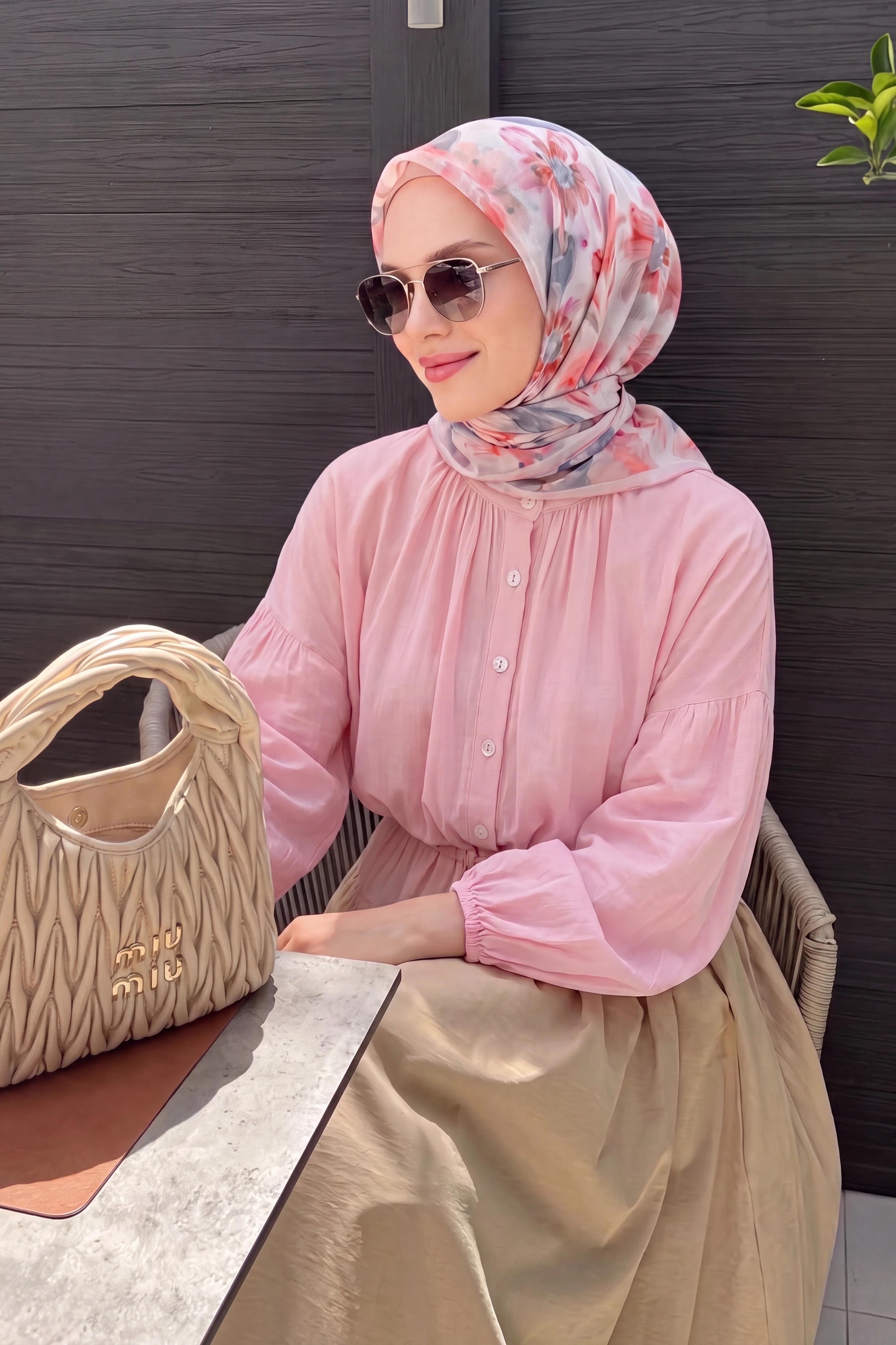 Soft Eşarp Fleur Mavi Gri