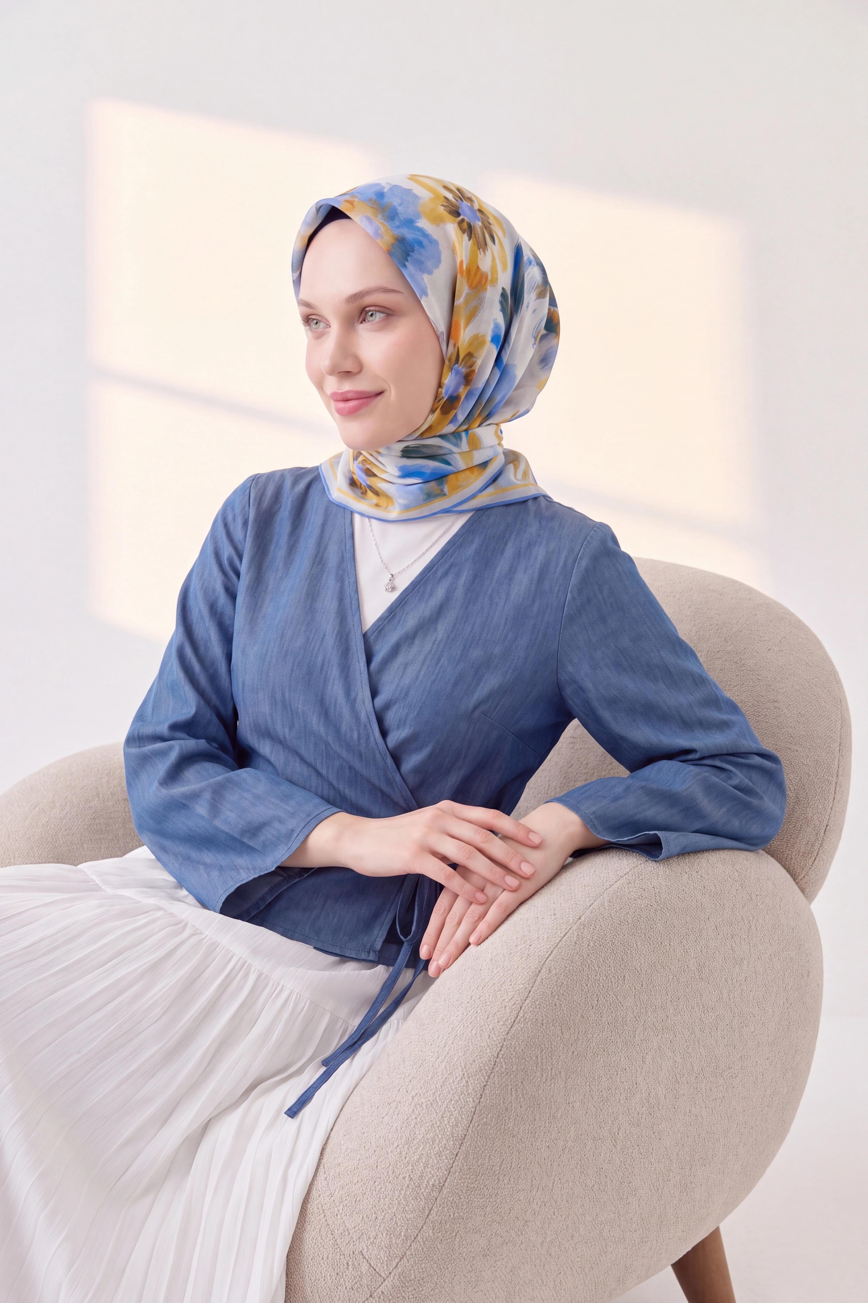 Soft Eşarp Fleur Mavi Lila