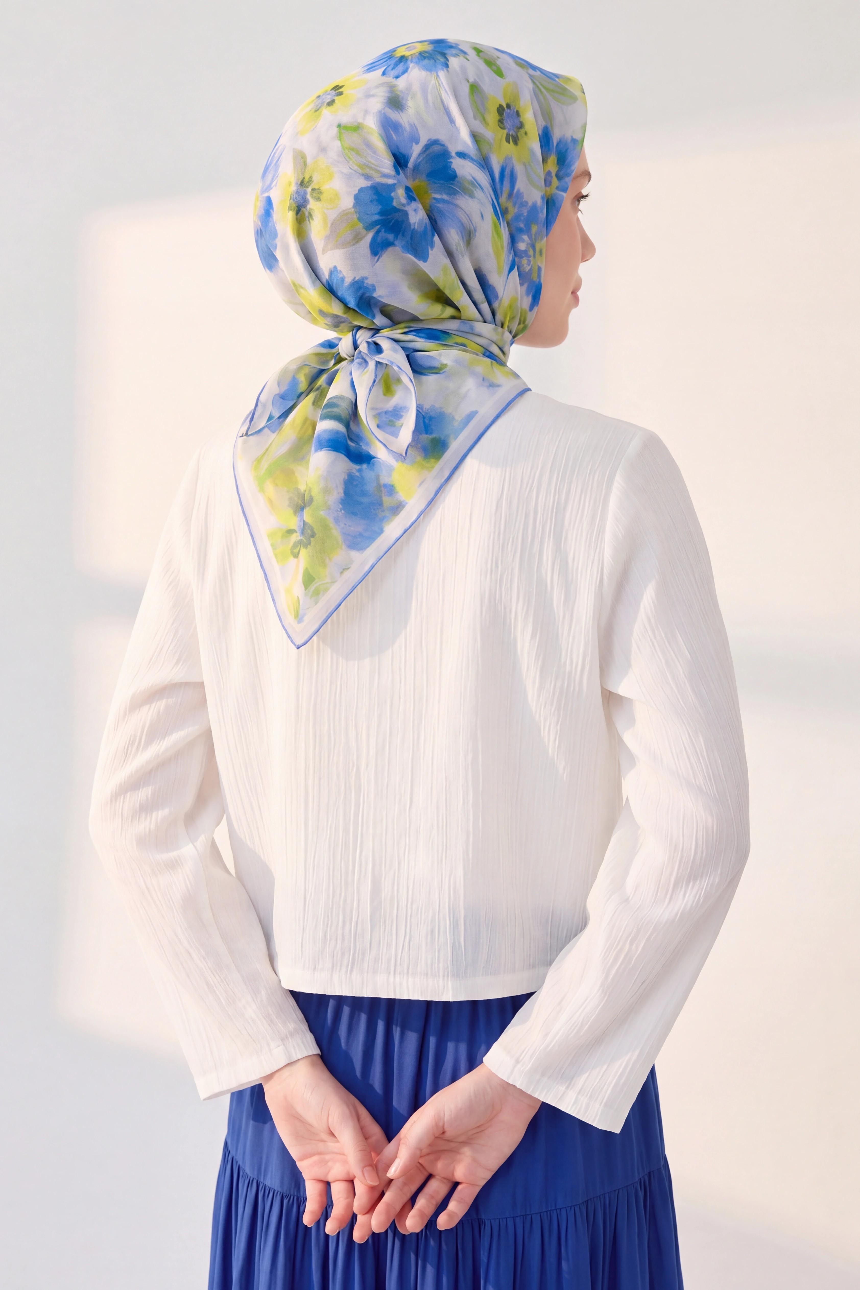 Soft Eşarp Fleur Mavi