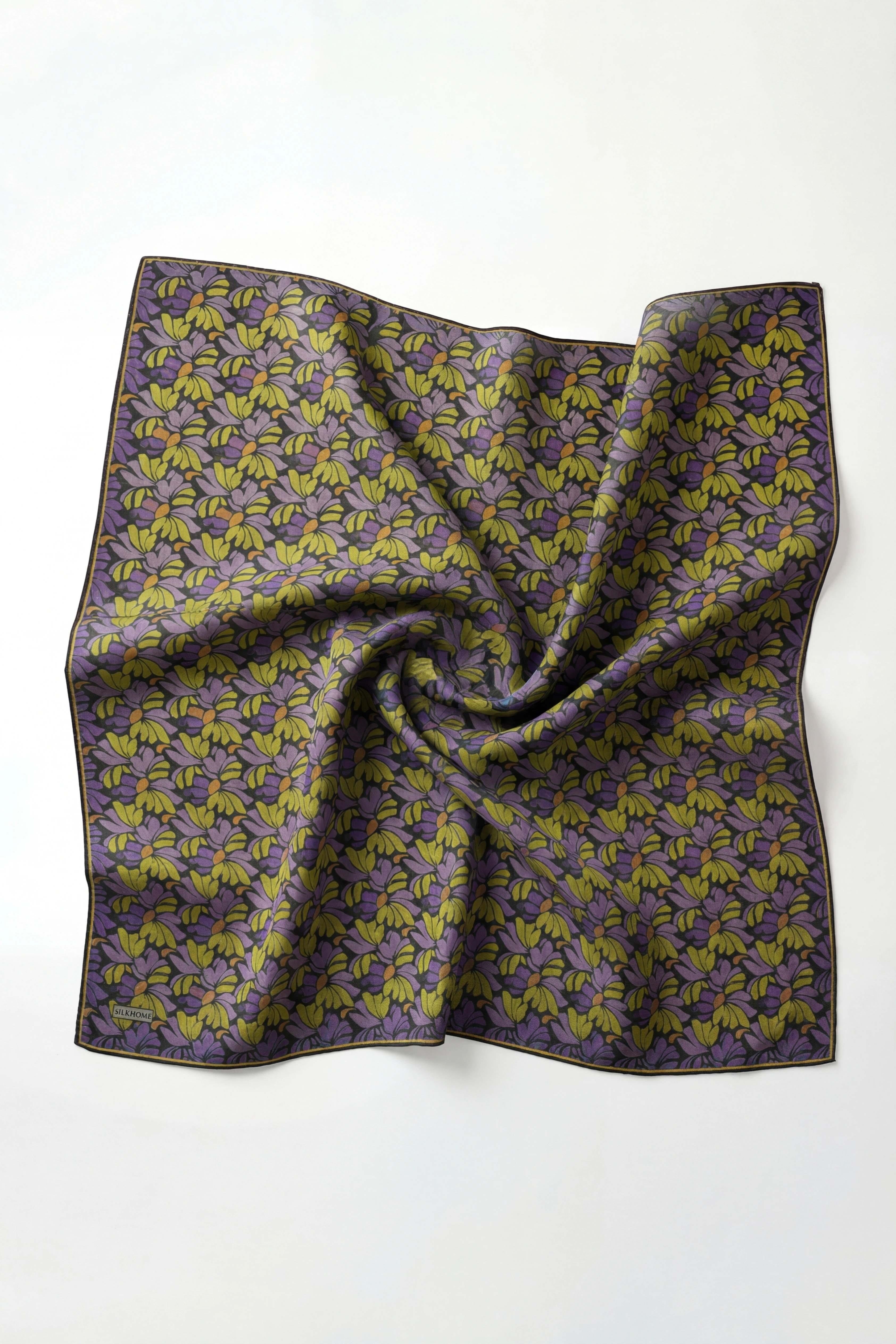 Soft Eşarp Floral Line Koyu Antrasit 90x90