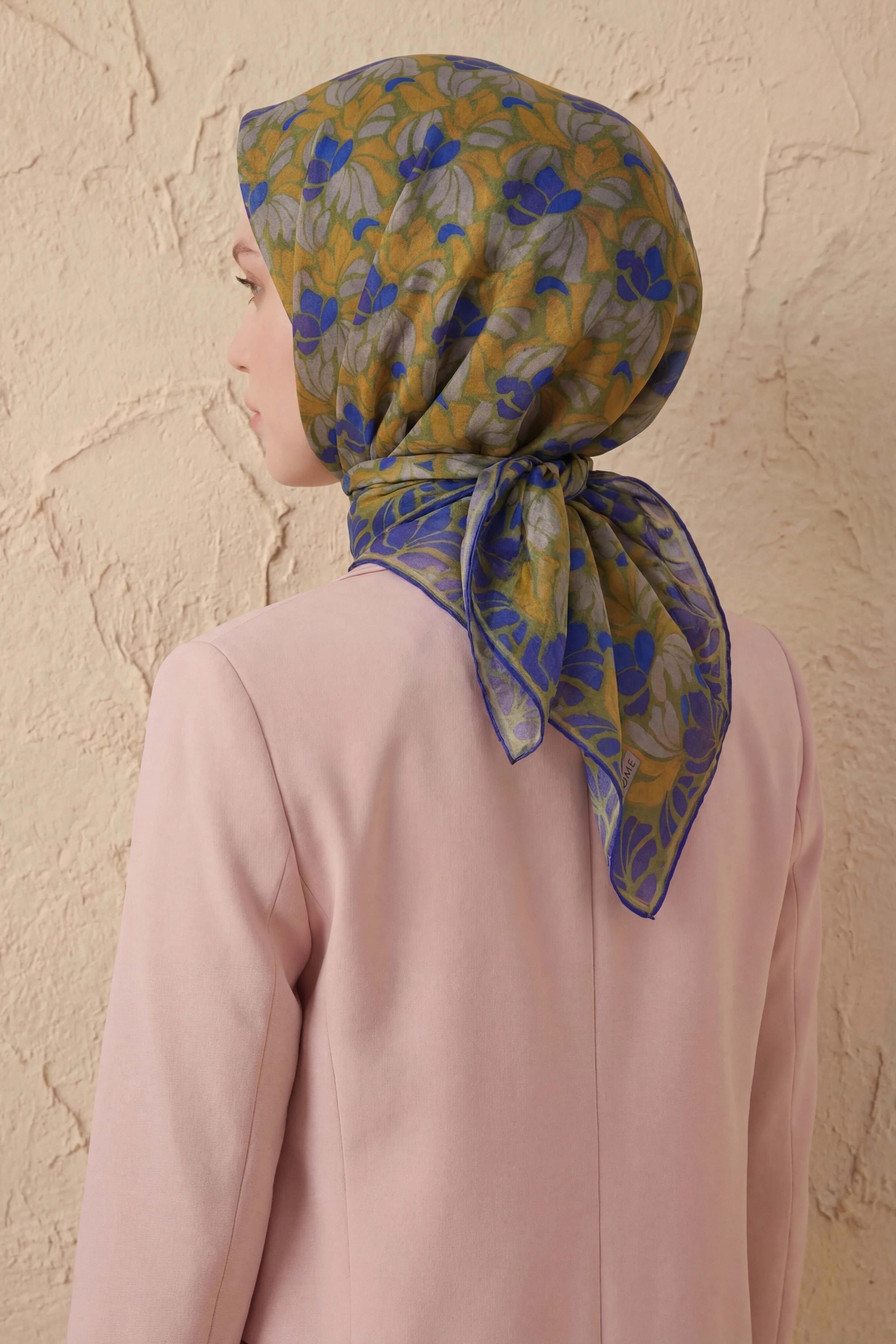 Soft Eşarp Floral Line Yeşil 90x90