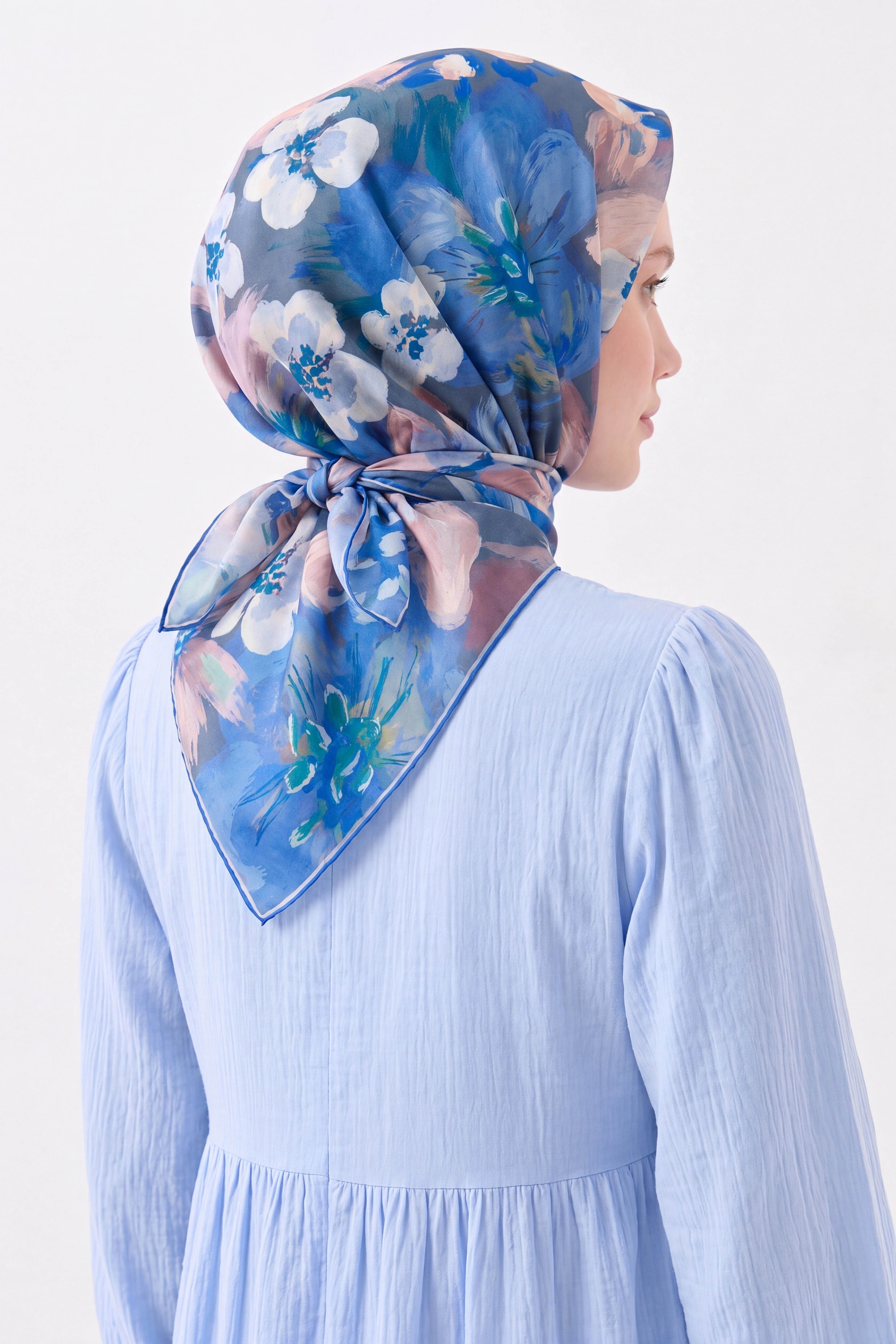 Soft Eşarp Flower Mavi