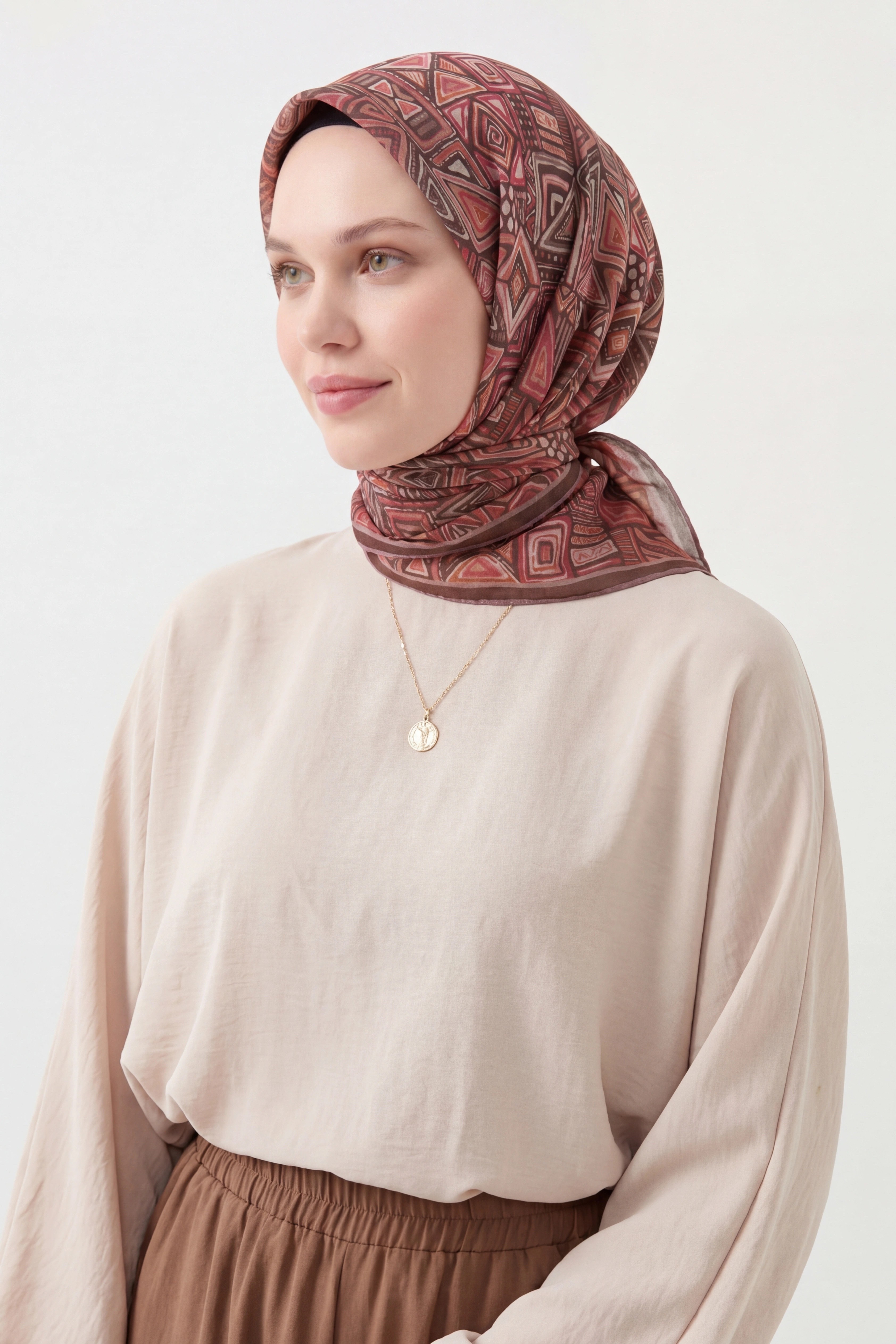 Soft Eşarp Geometrik Kahverengi