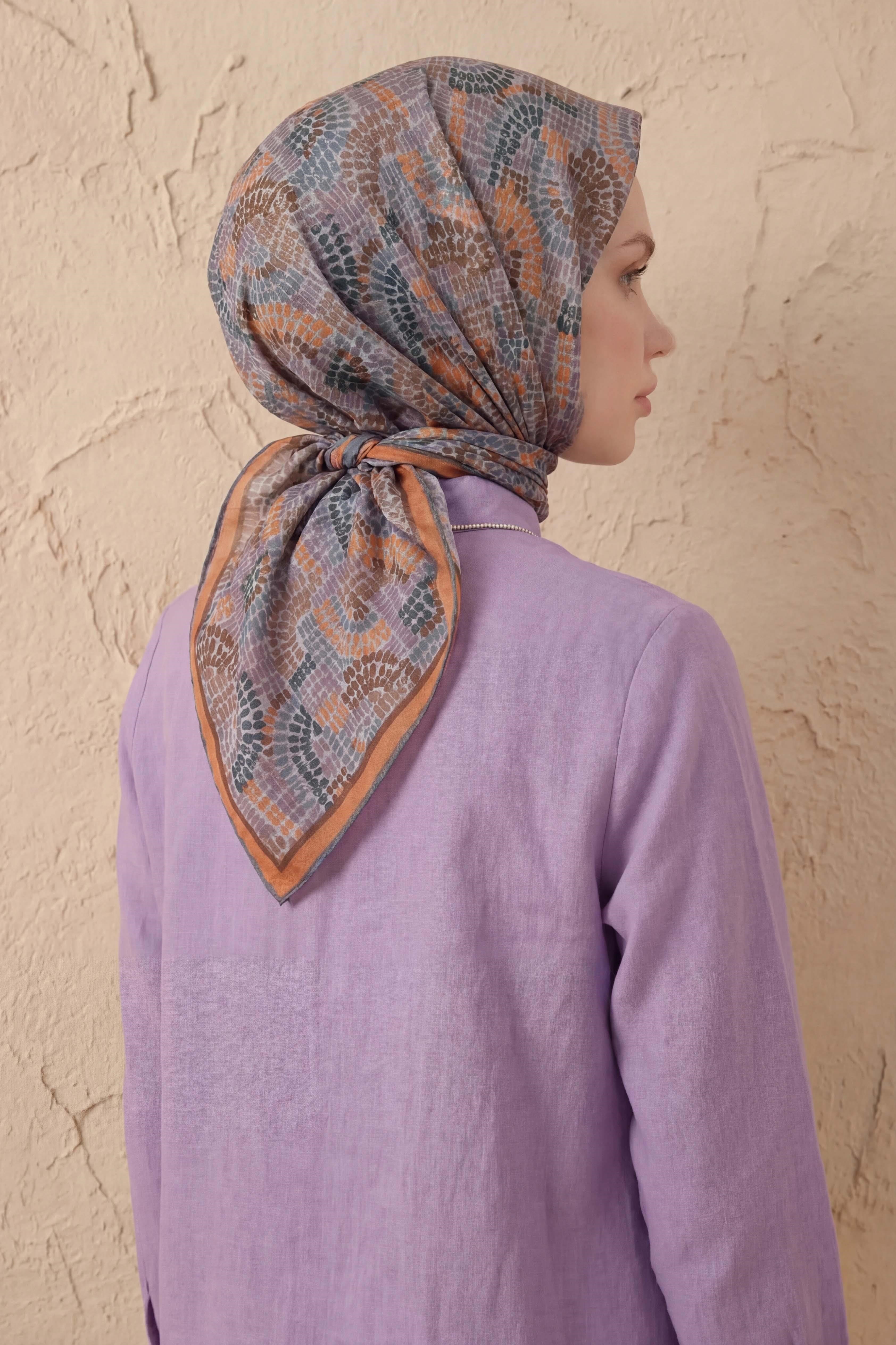 Soft Eşarp Melodi Desen Turuncu 90x90