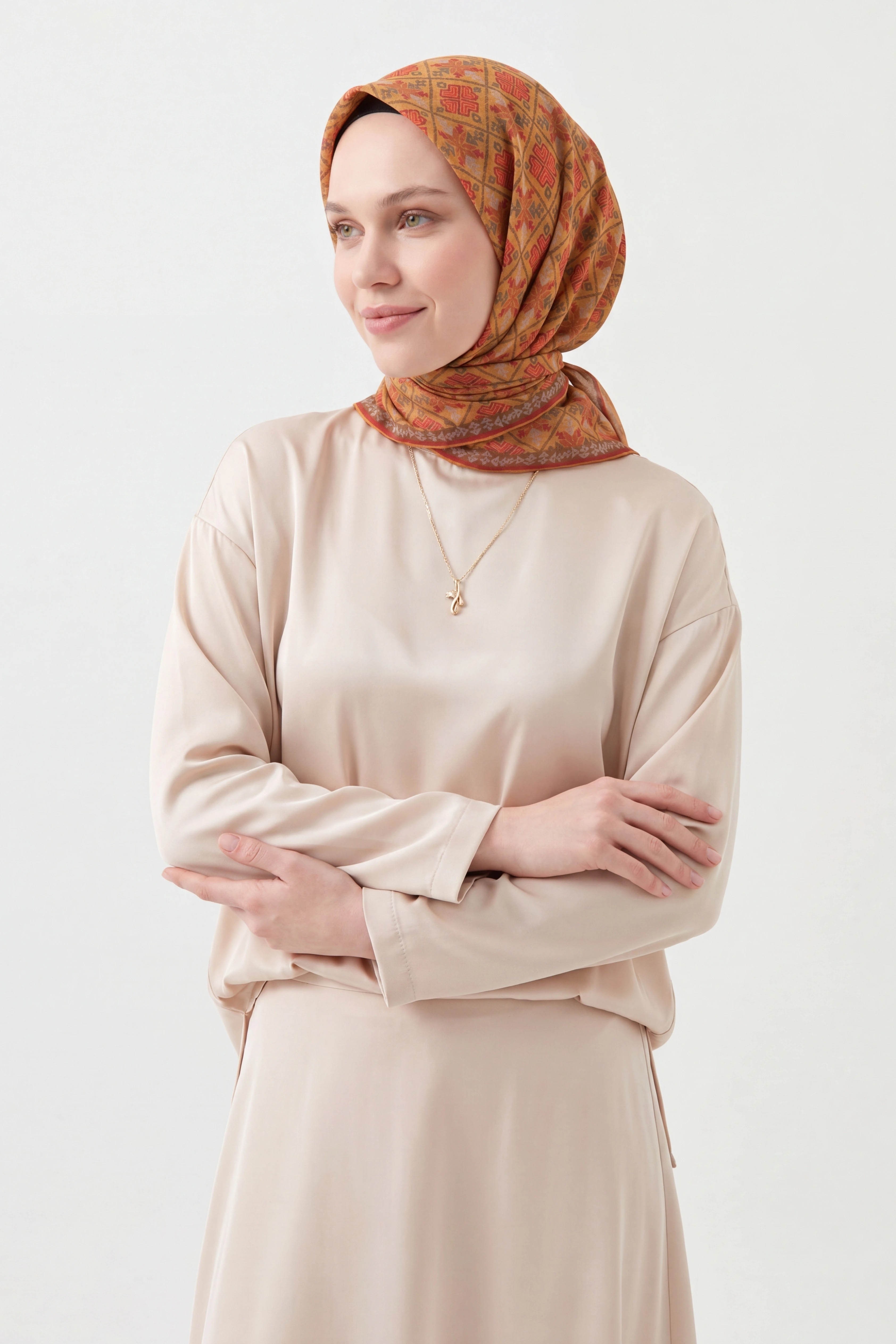 Soft Eşarp Minimal Motif Hardal