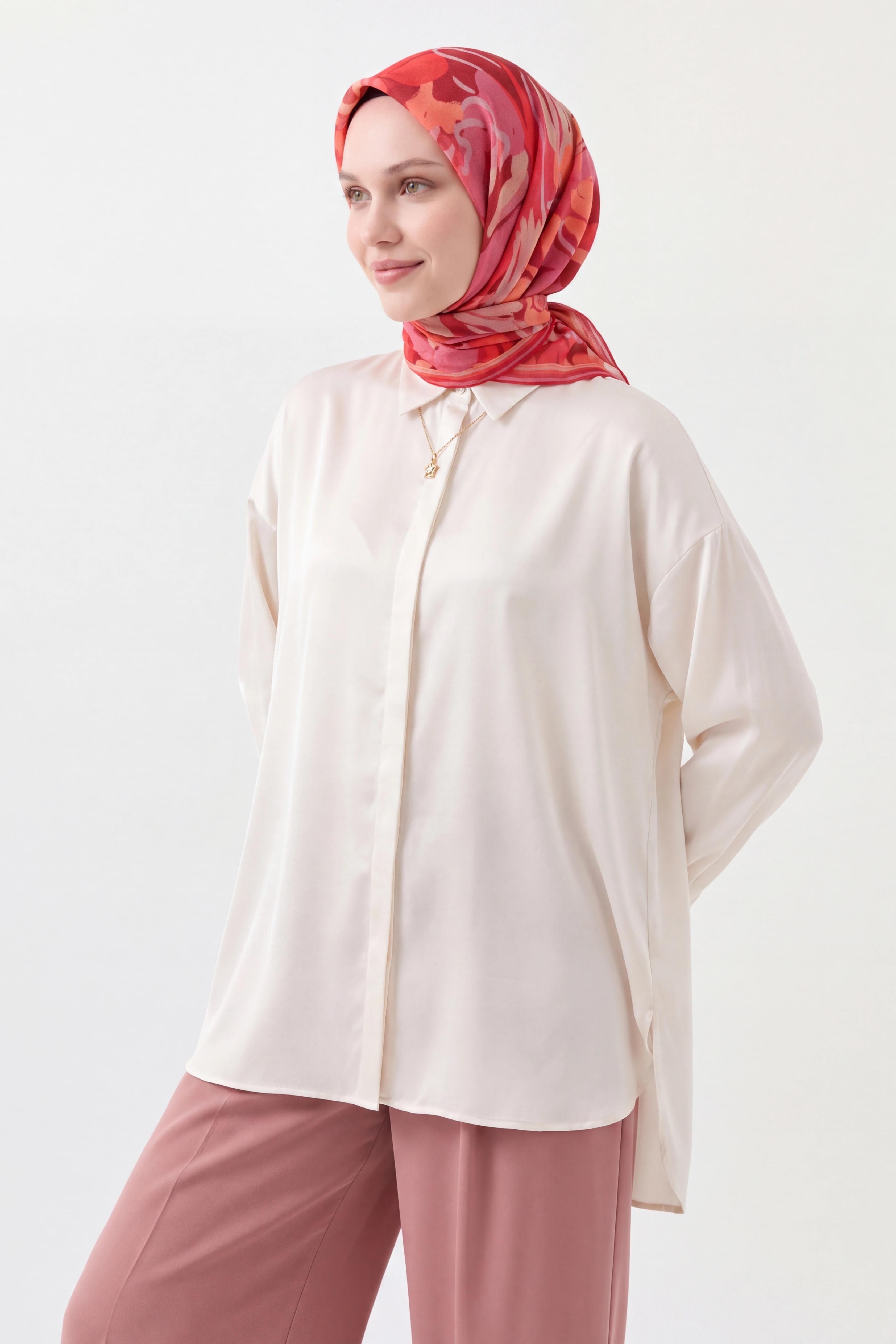 Soft Eşarp Painterly Floral Fuşya