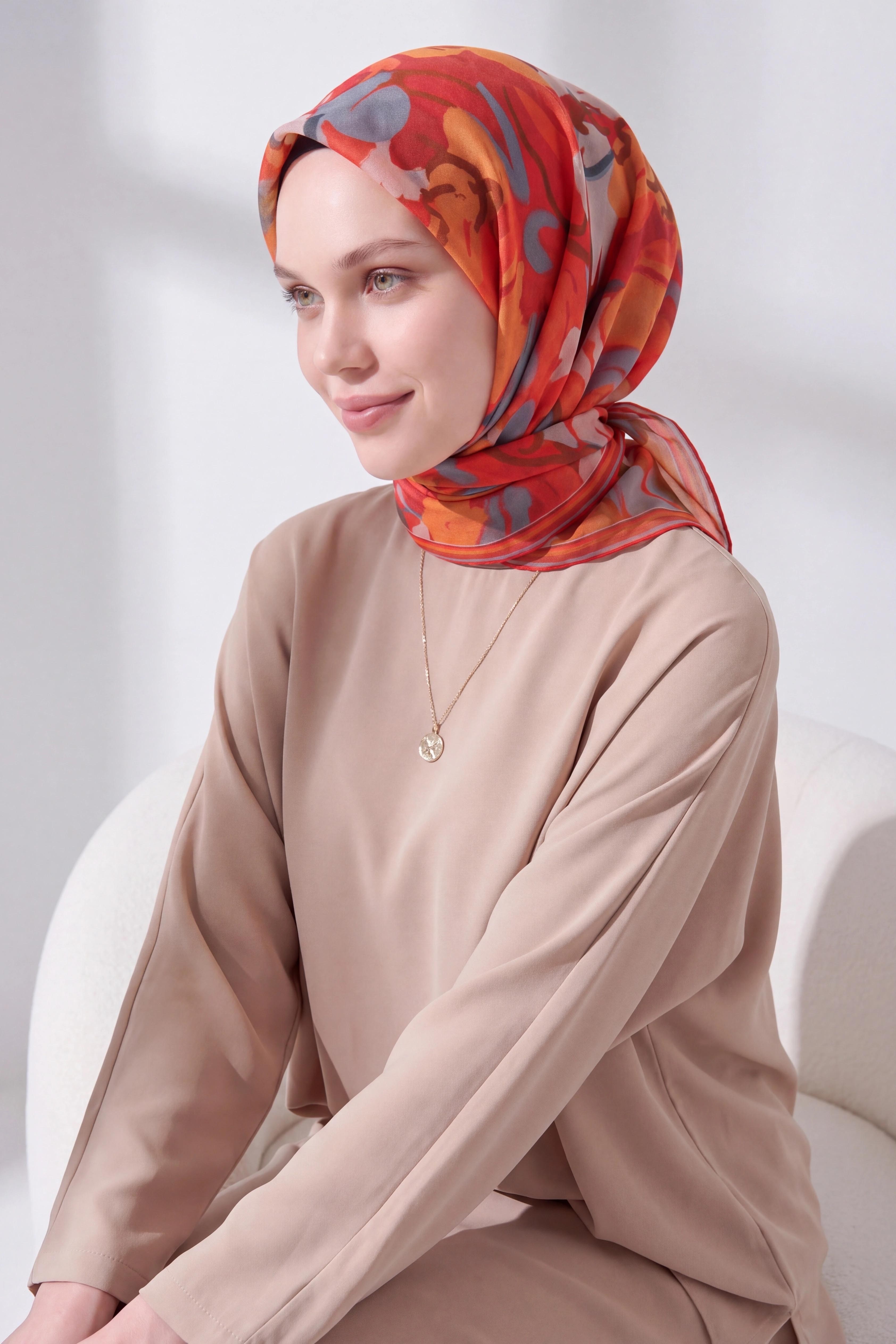 Soft Eşarp Painterly Floral Kırmızı