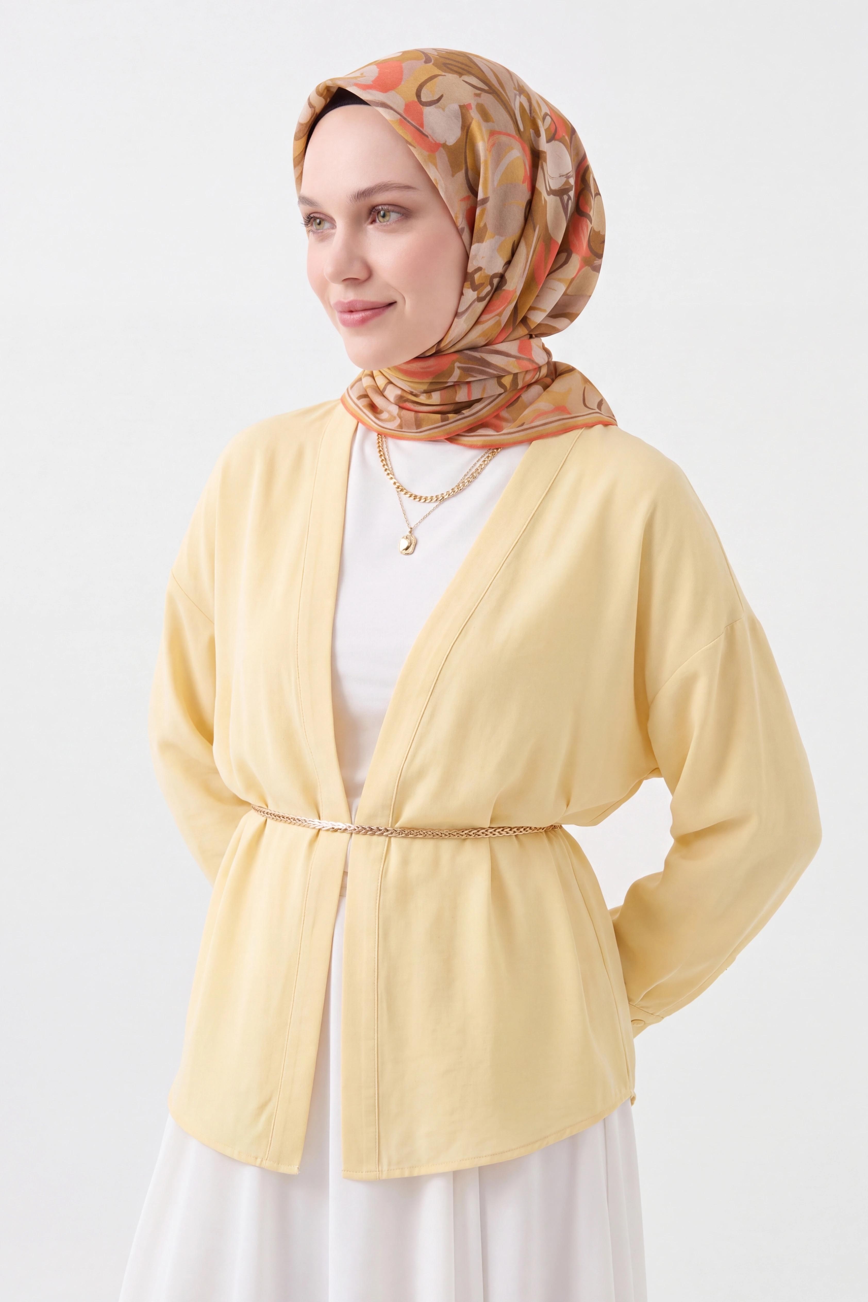 Soft Eşarp Painterly Floral Koyu Hardal