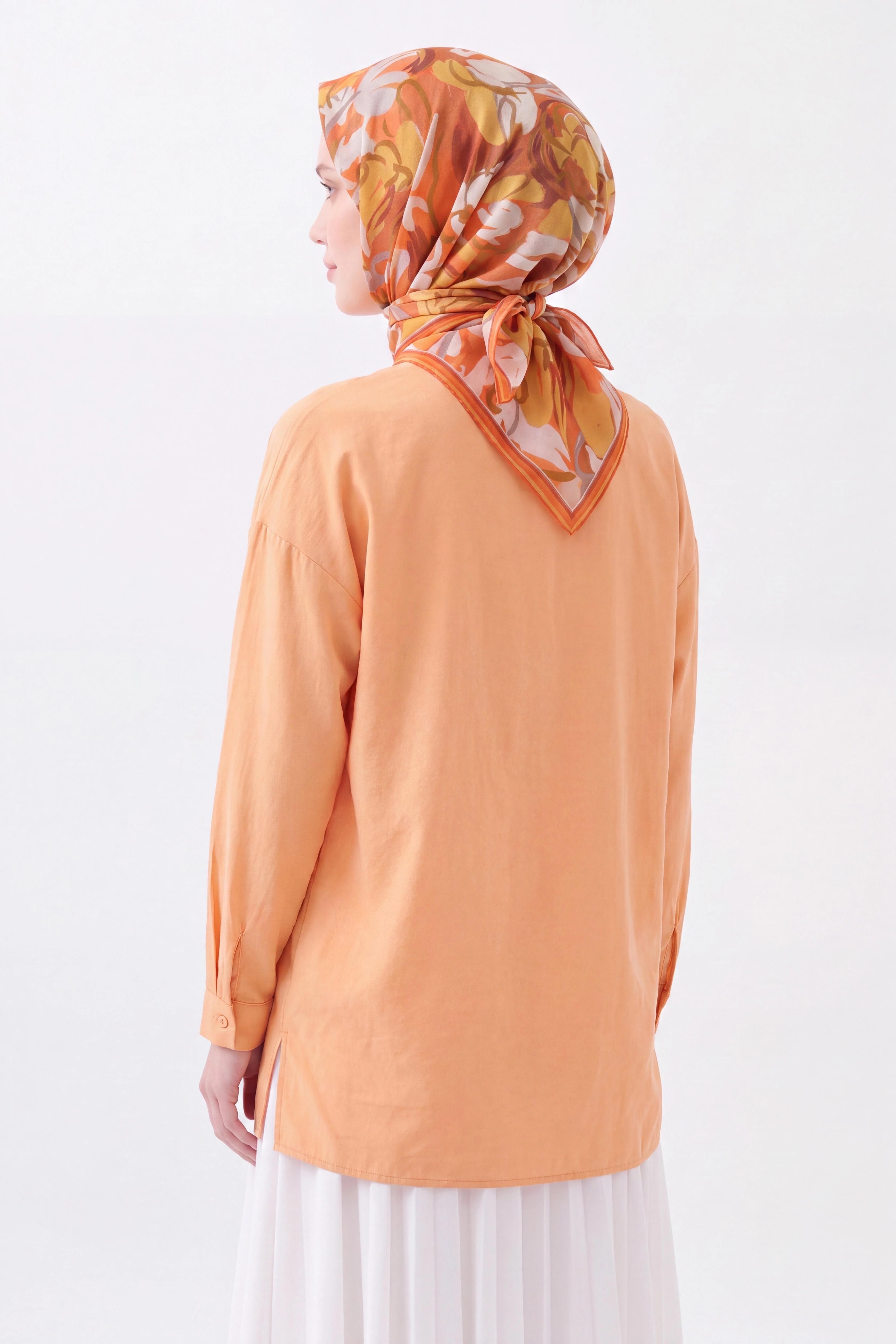 Soft Eşarp Painterly Floral Koyu Turuncu
