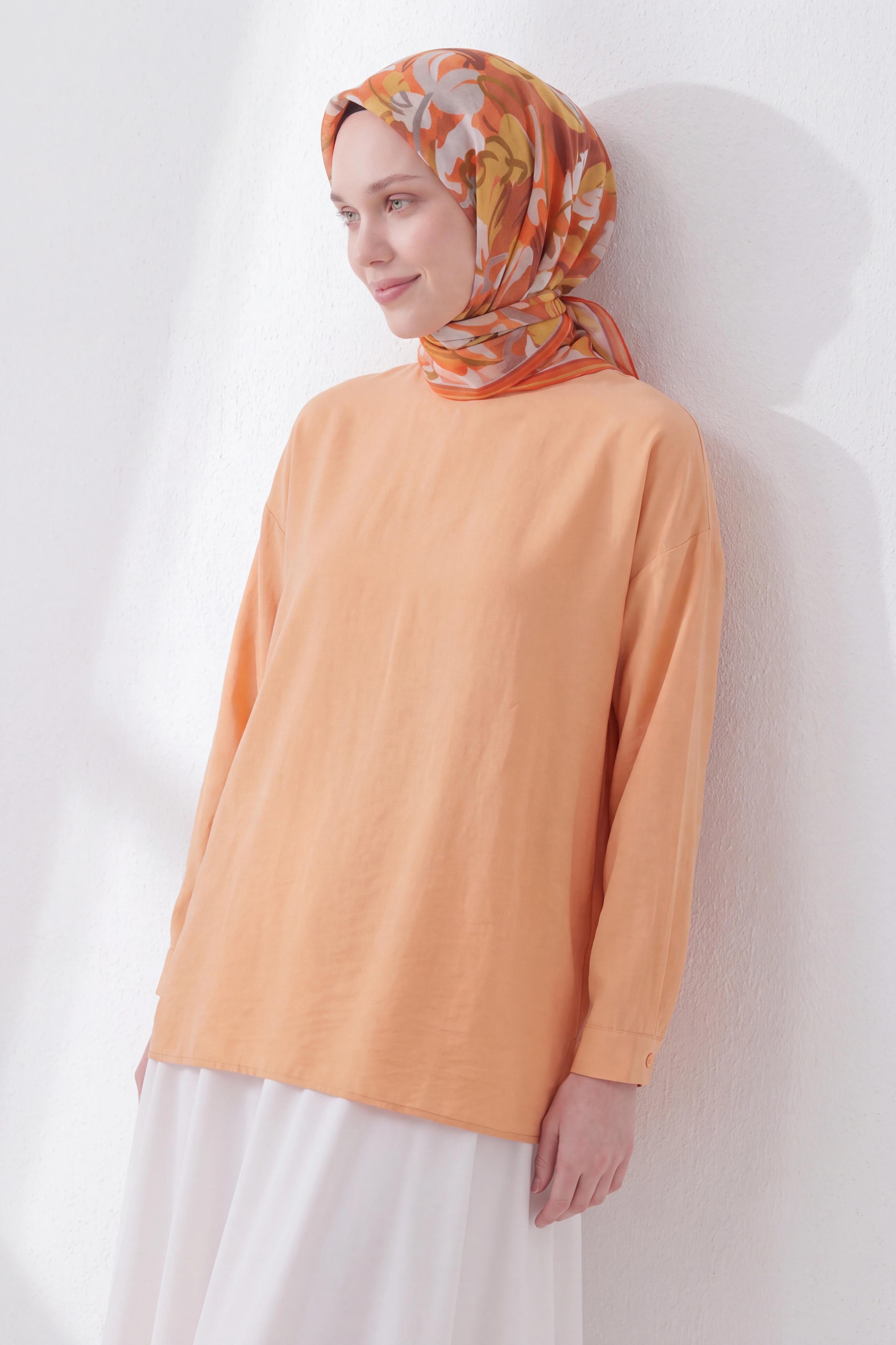 Soft Eşarp Painterly Floral Koyu Turuncu