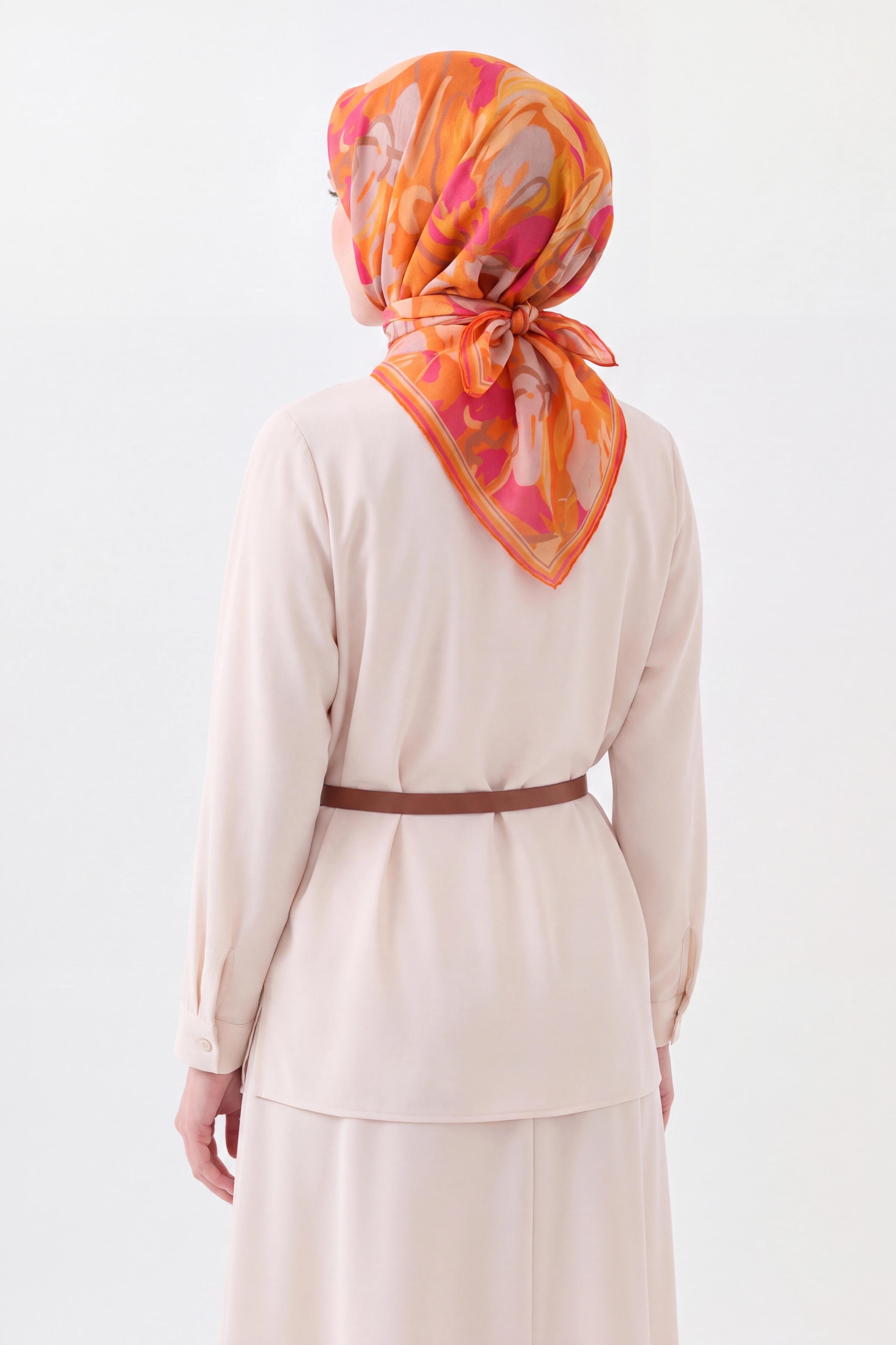 Soft Eşarp Painterly Floral Turuncu