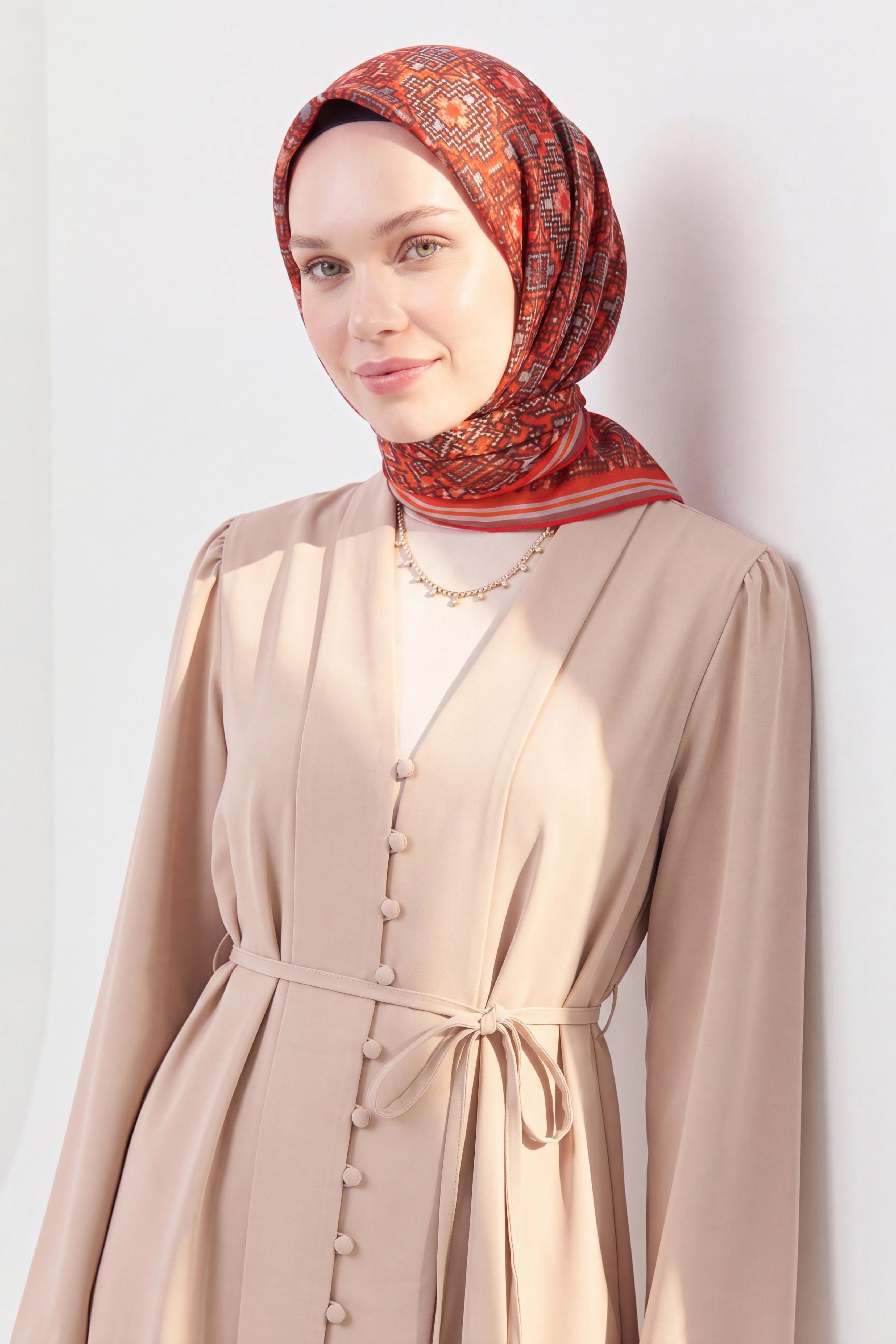 Soft Eşarp Pixel Ethnic Kırmızı