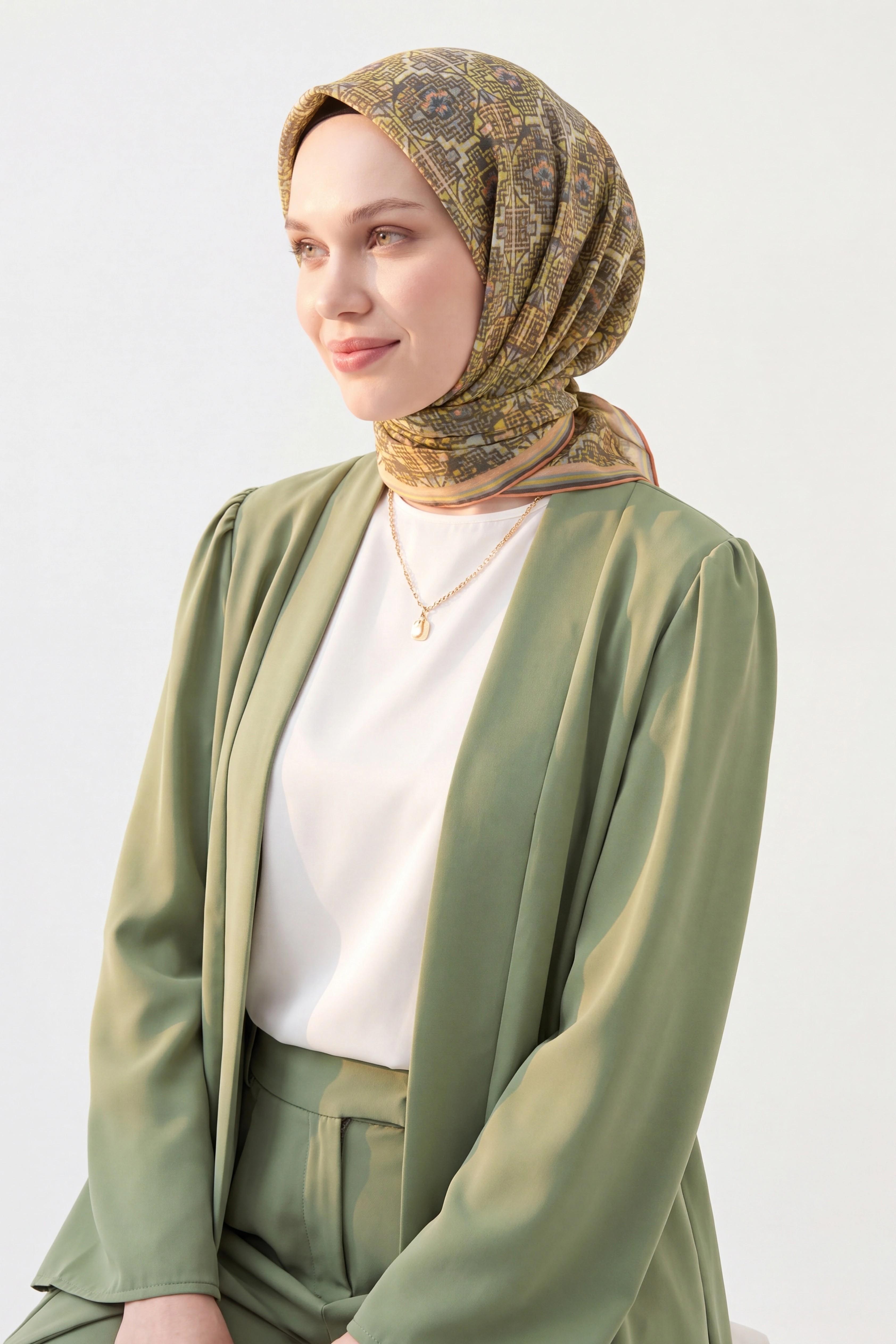 Soft Eşarp Pixel Ethnic Sarı