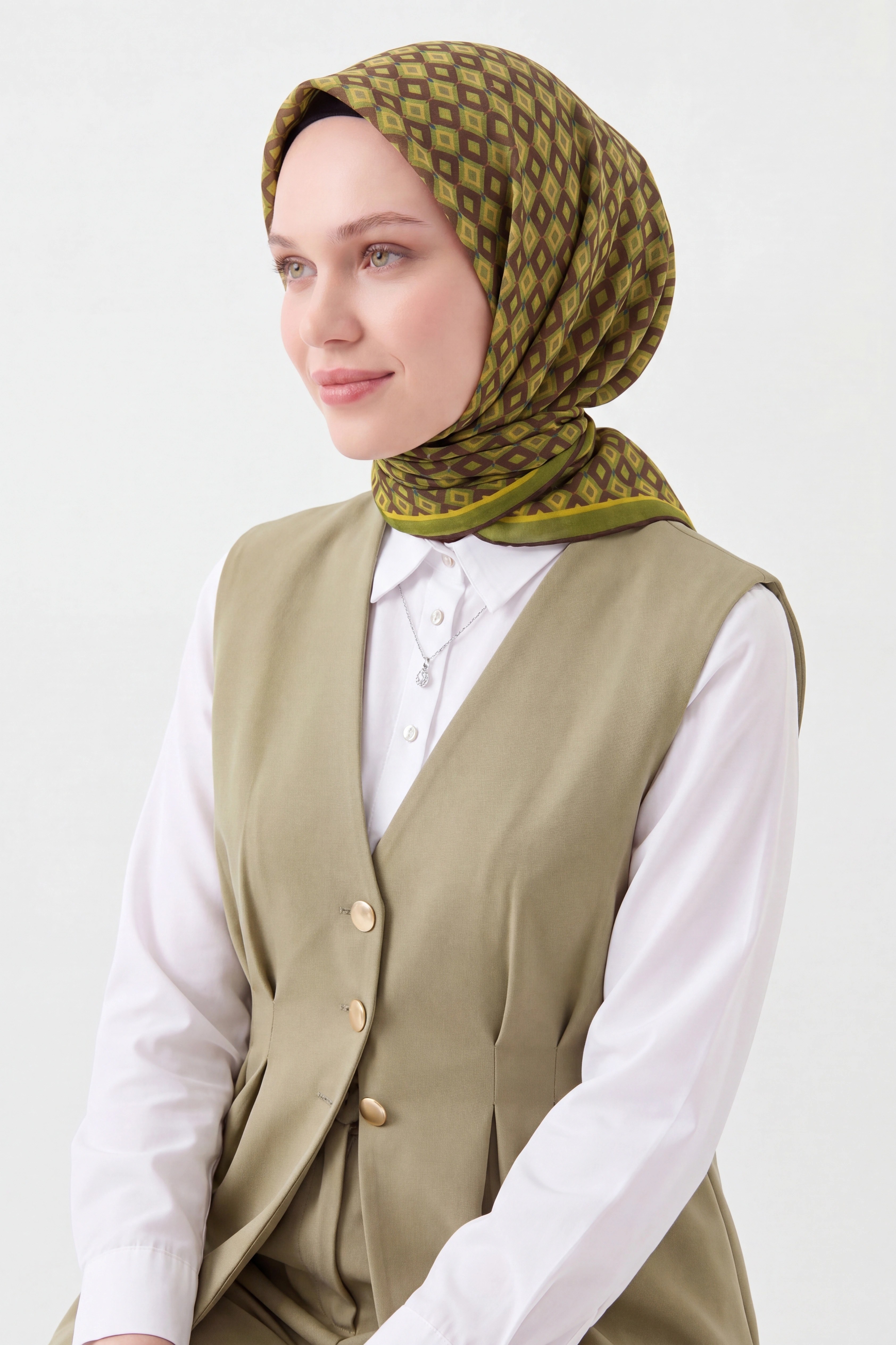 Soft Eşarp Retro Geometrik Acı Kahve