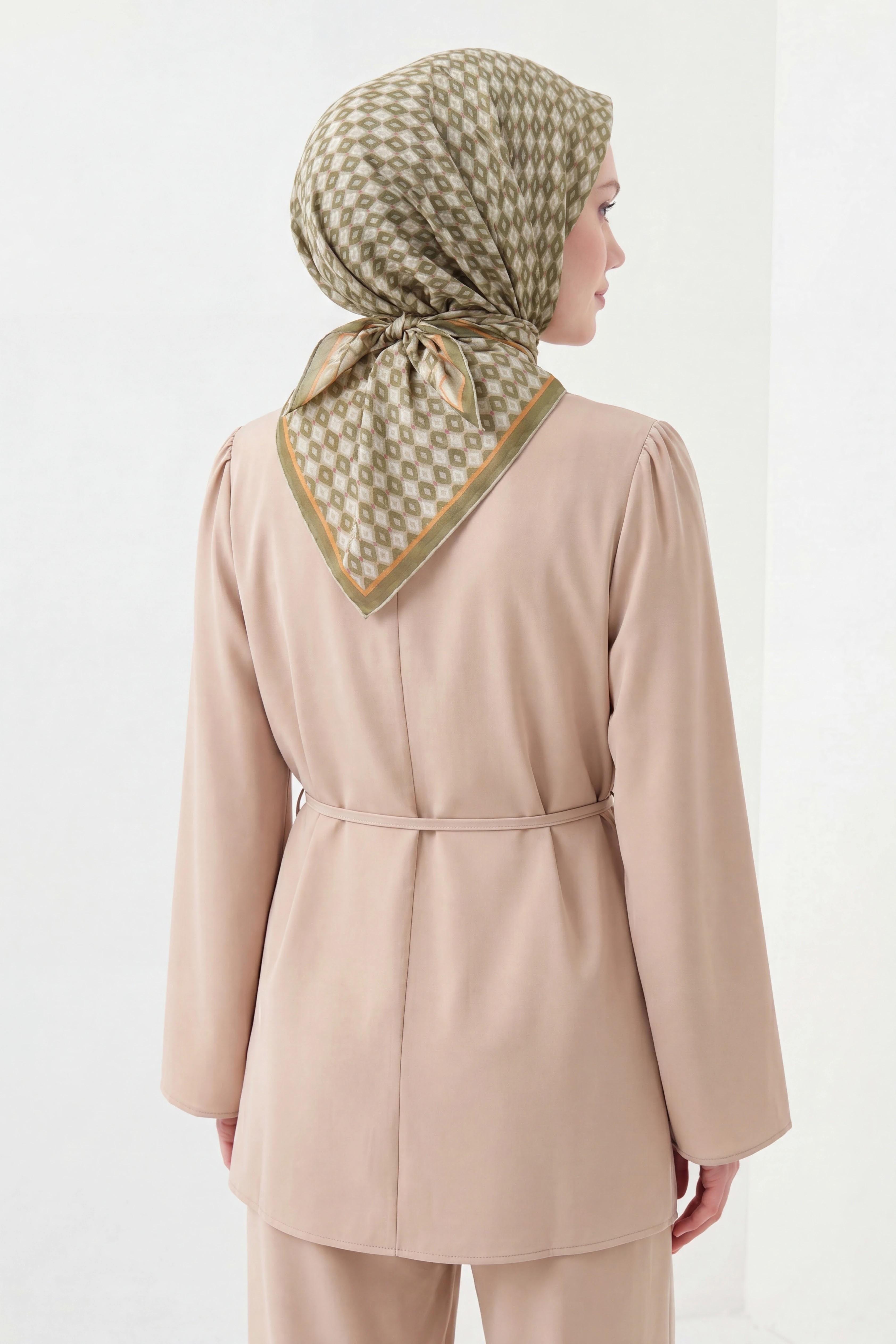 Soft Eşarp Retro Geometrik Su Yeşili