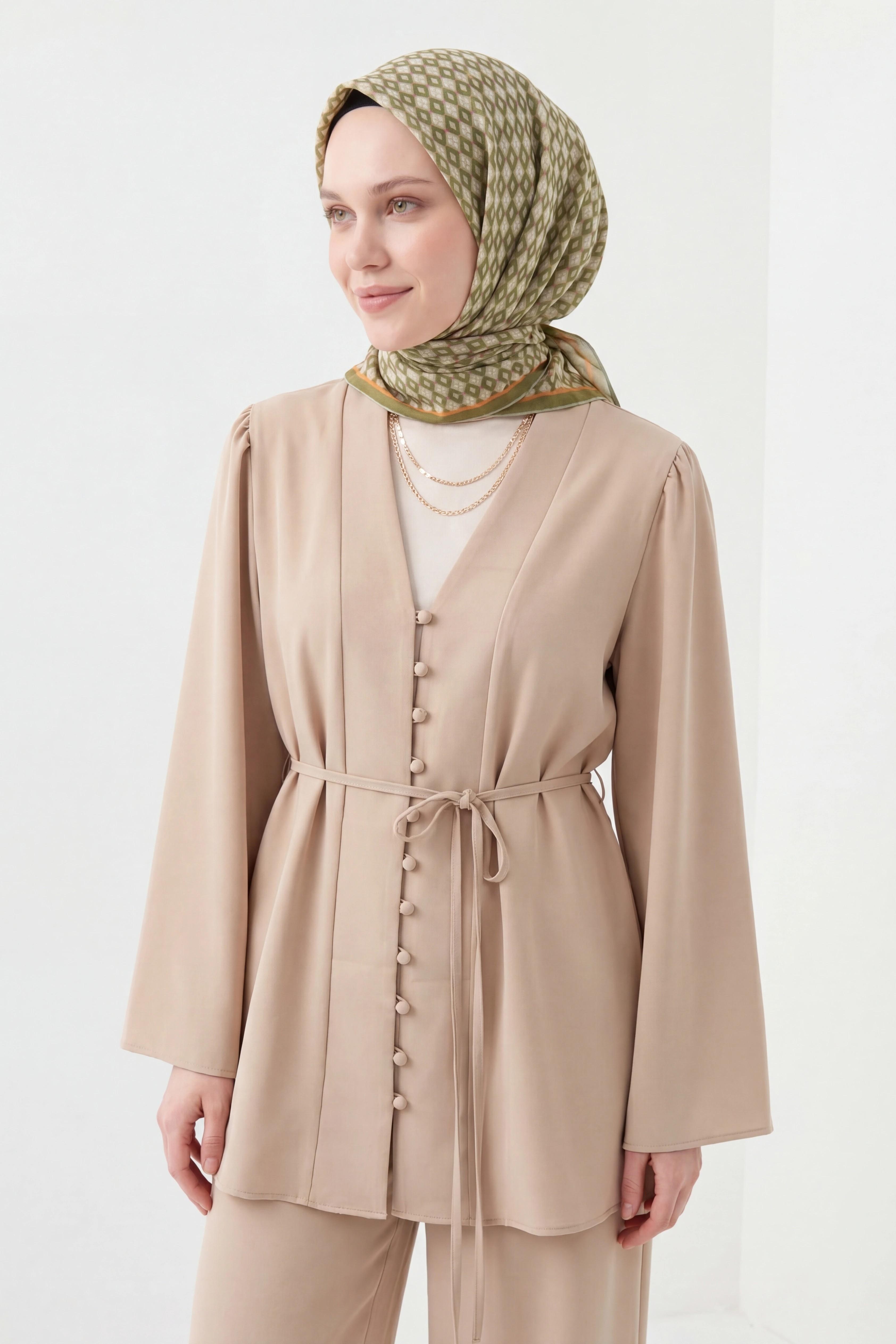 Soft Eşarp Retro Geometrik Su Yeşili