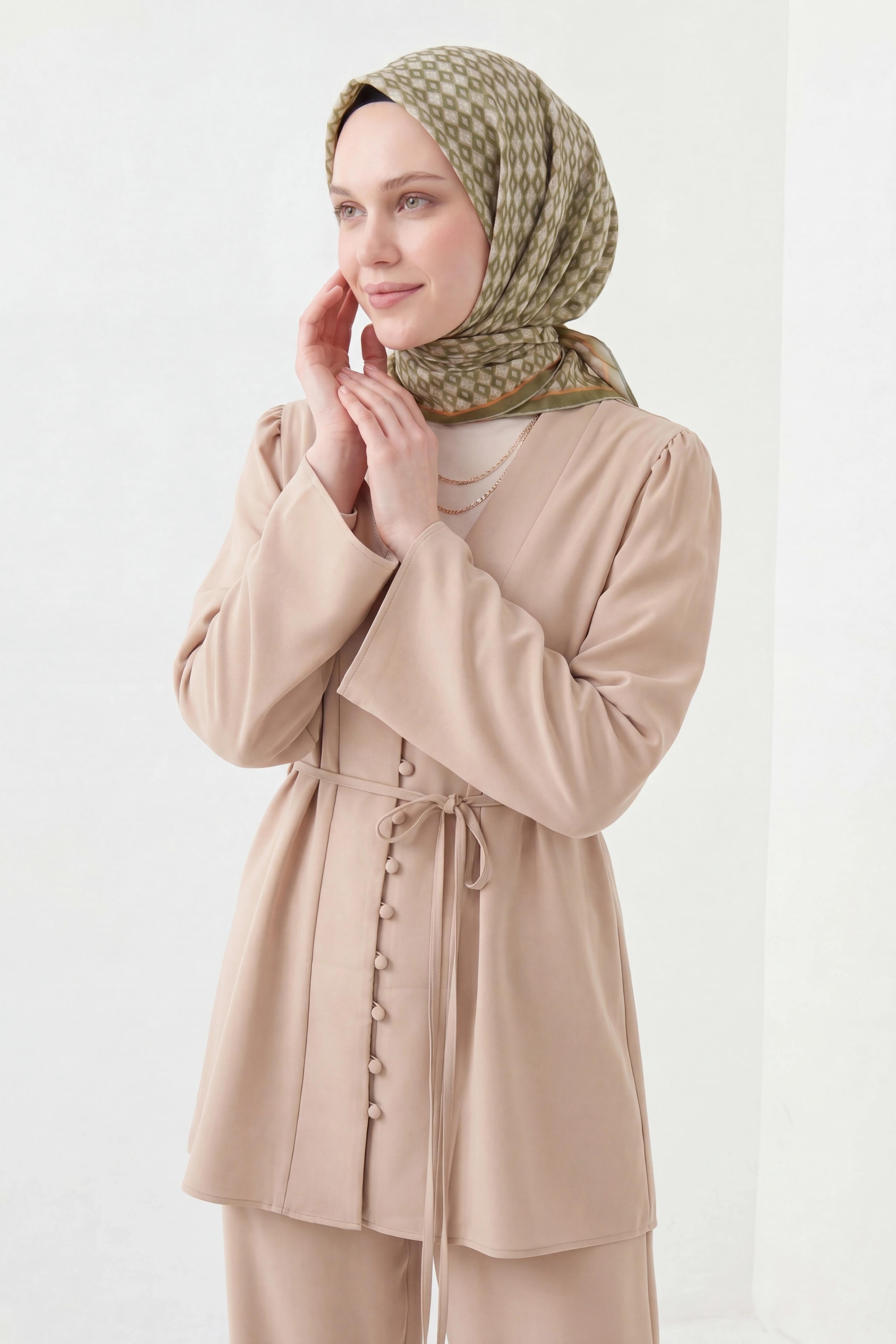 Soft Eşarp Retro Geometrik Su Yeşili