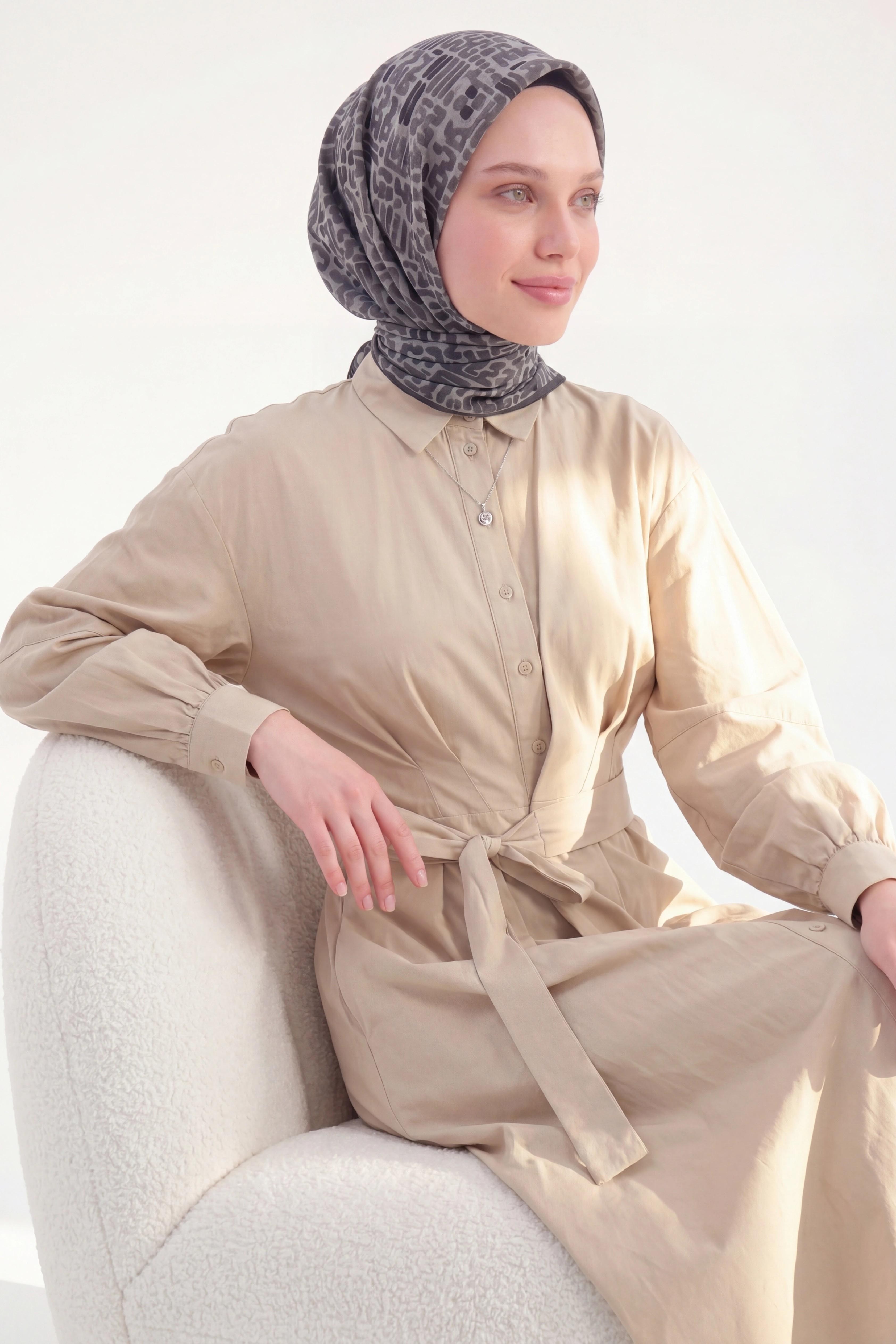 Soft Eşarp Soyut Koyu Gri