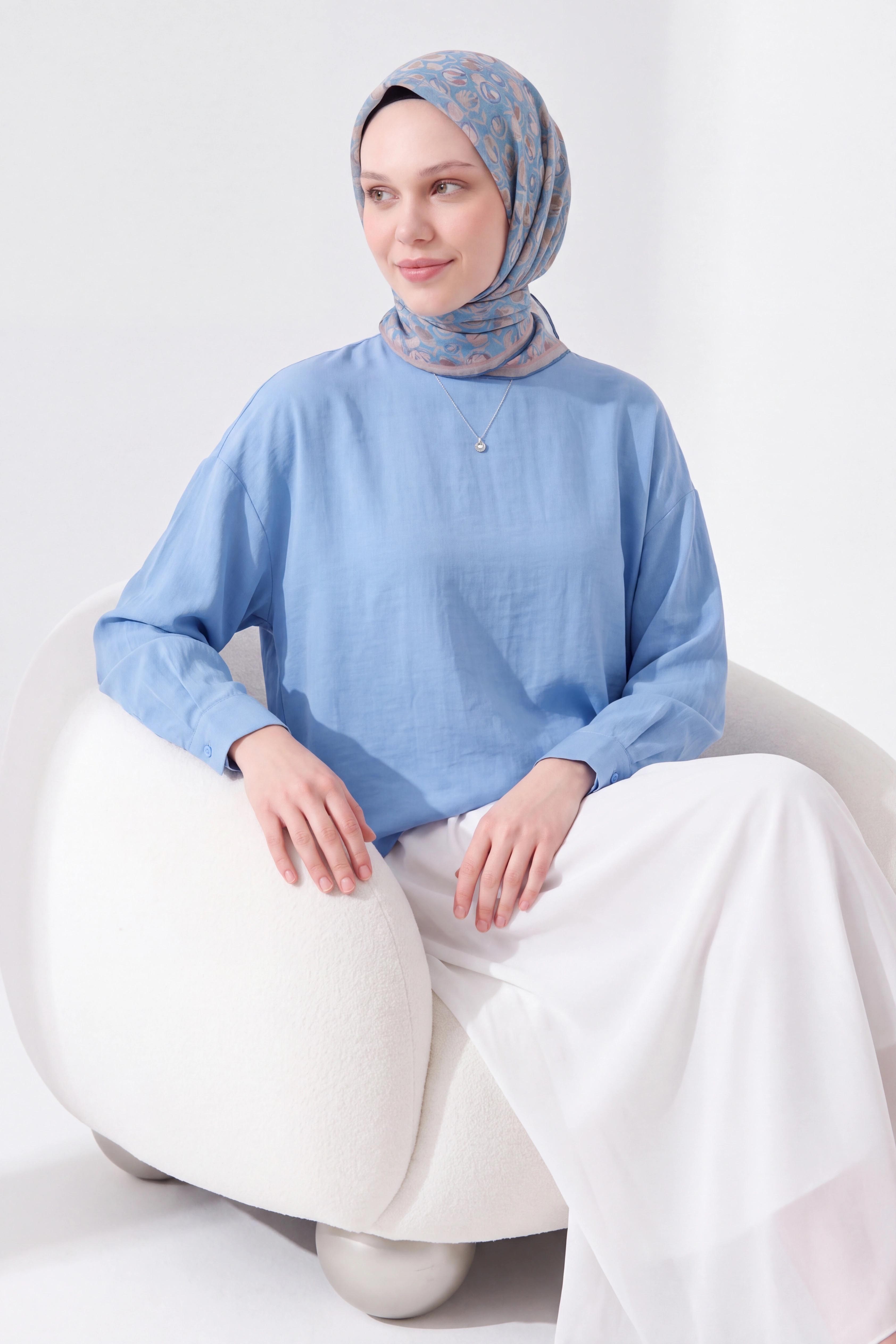 Soft Eşarp Vintage Floral Gök Mavisi