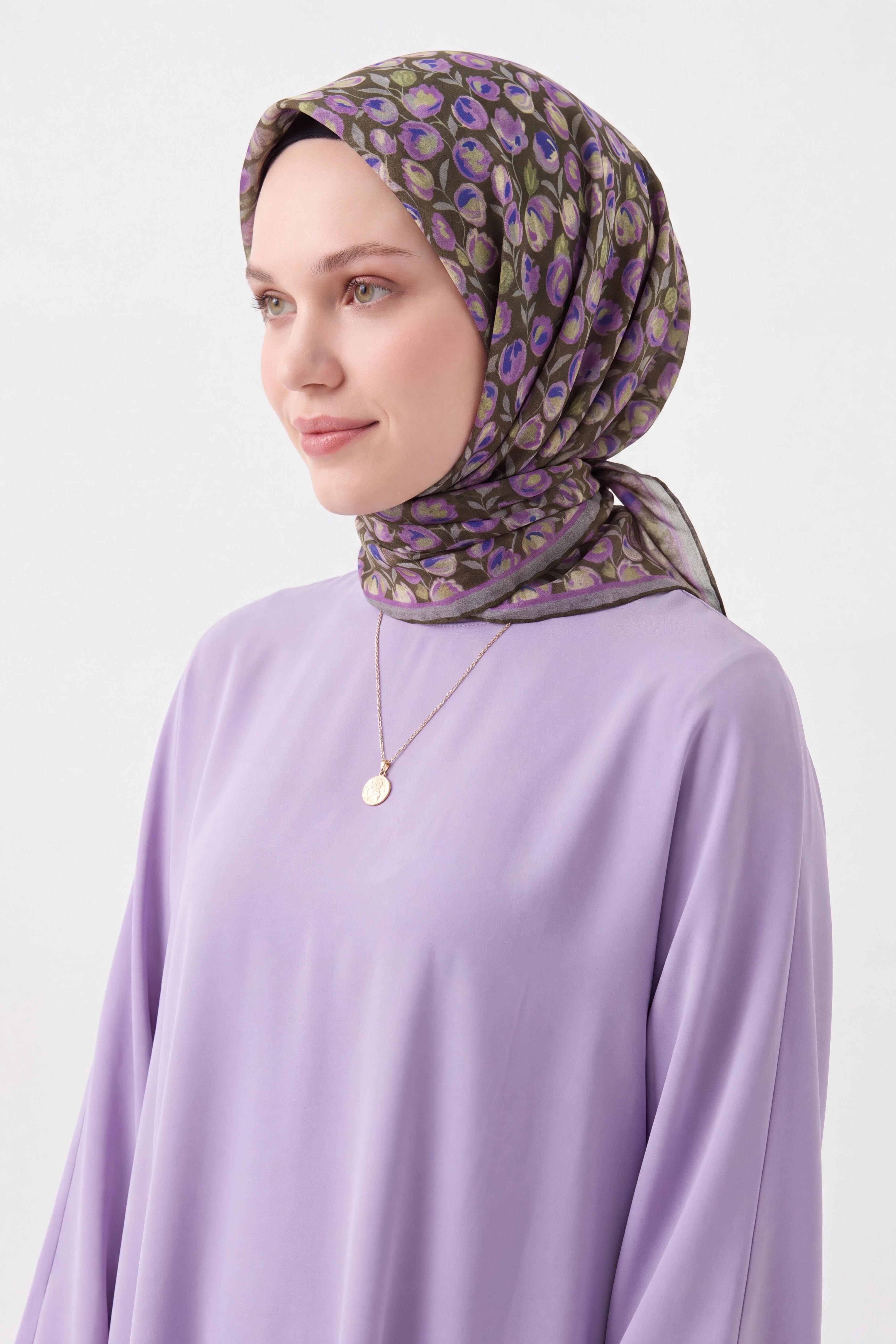 Soft Eşarp Vintage Floral Koyu Yeşil