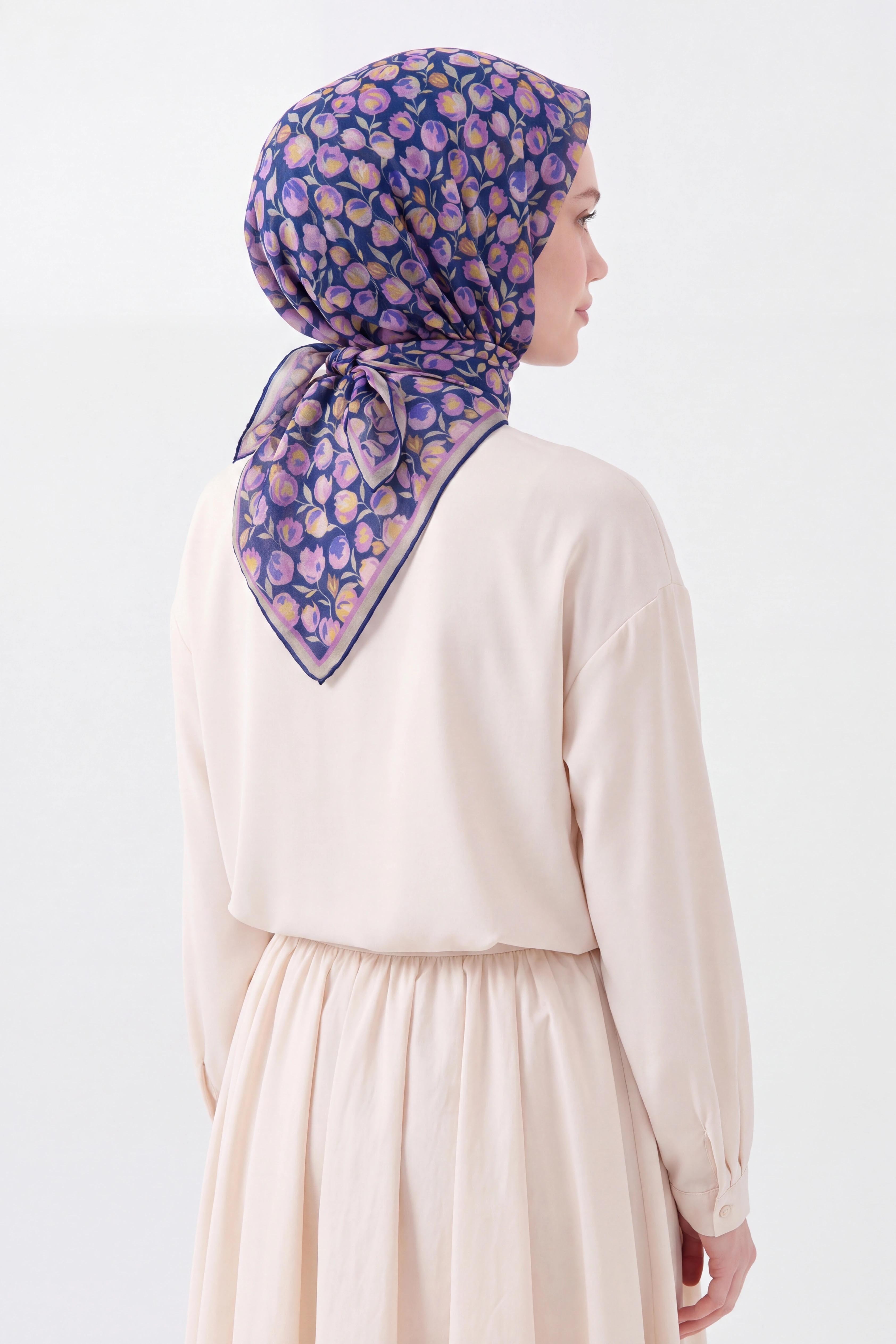 Soft Eşarp Vintage Floral Lacivert