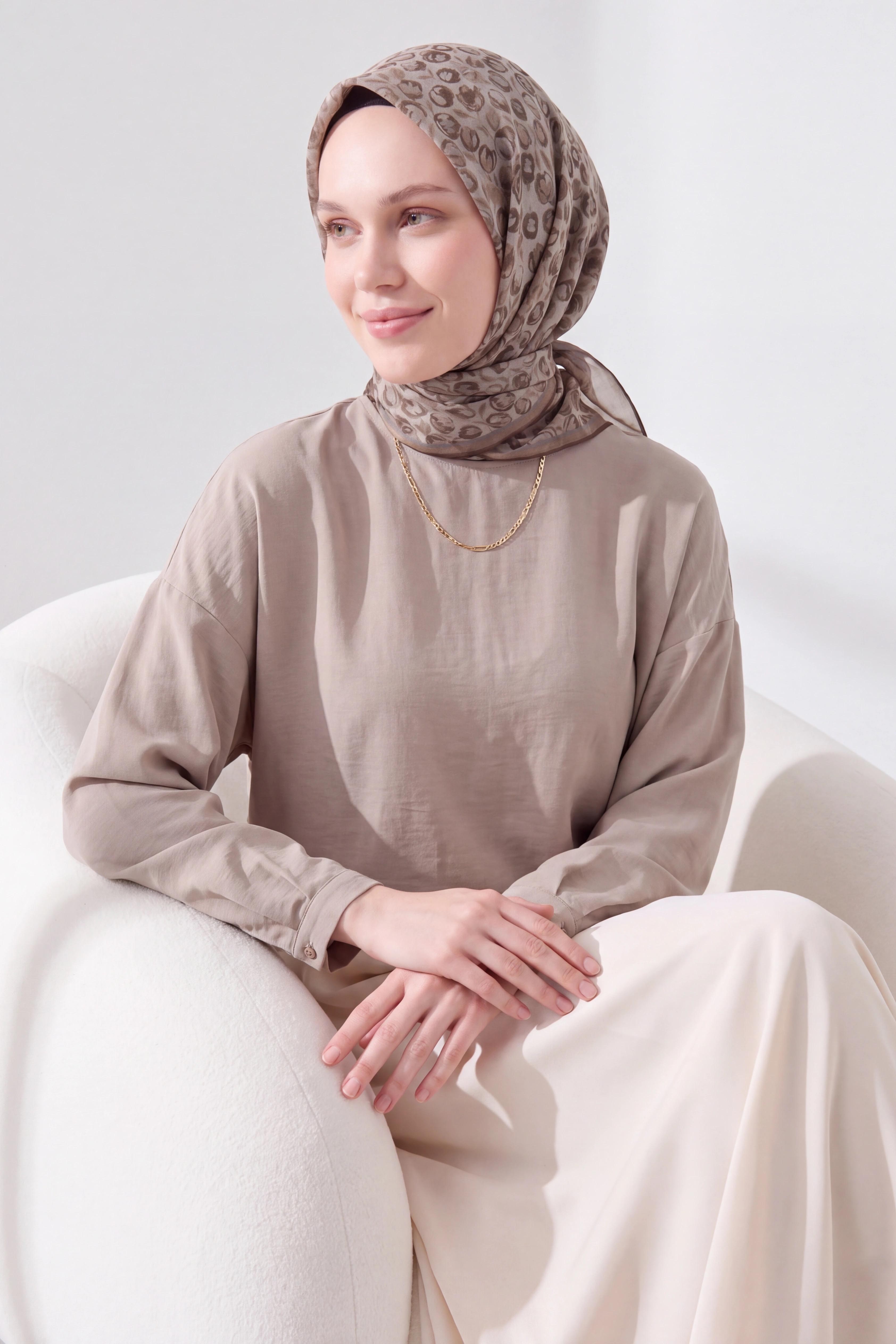 Soft Eşarp Vintage Floral Vizon