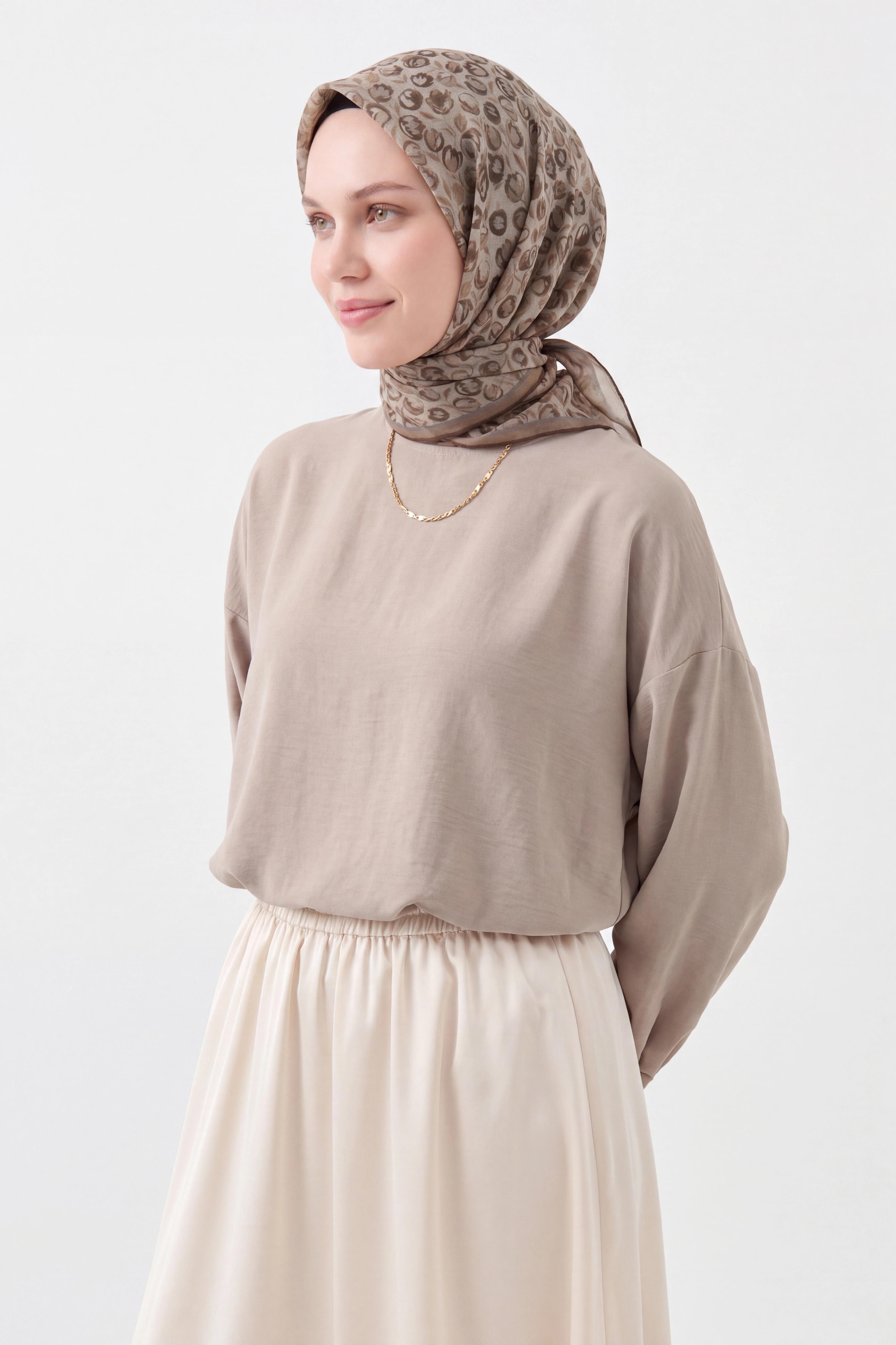Soft Eşarp Vintage Floral Vizon