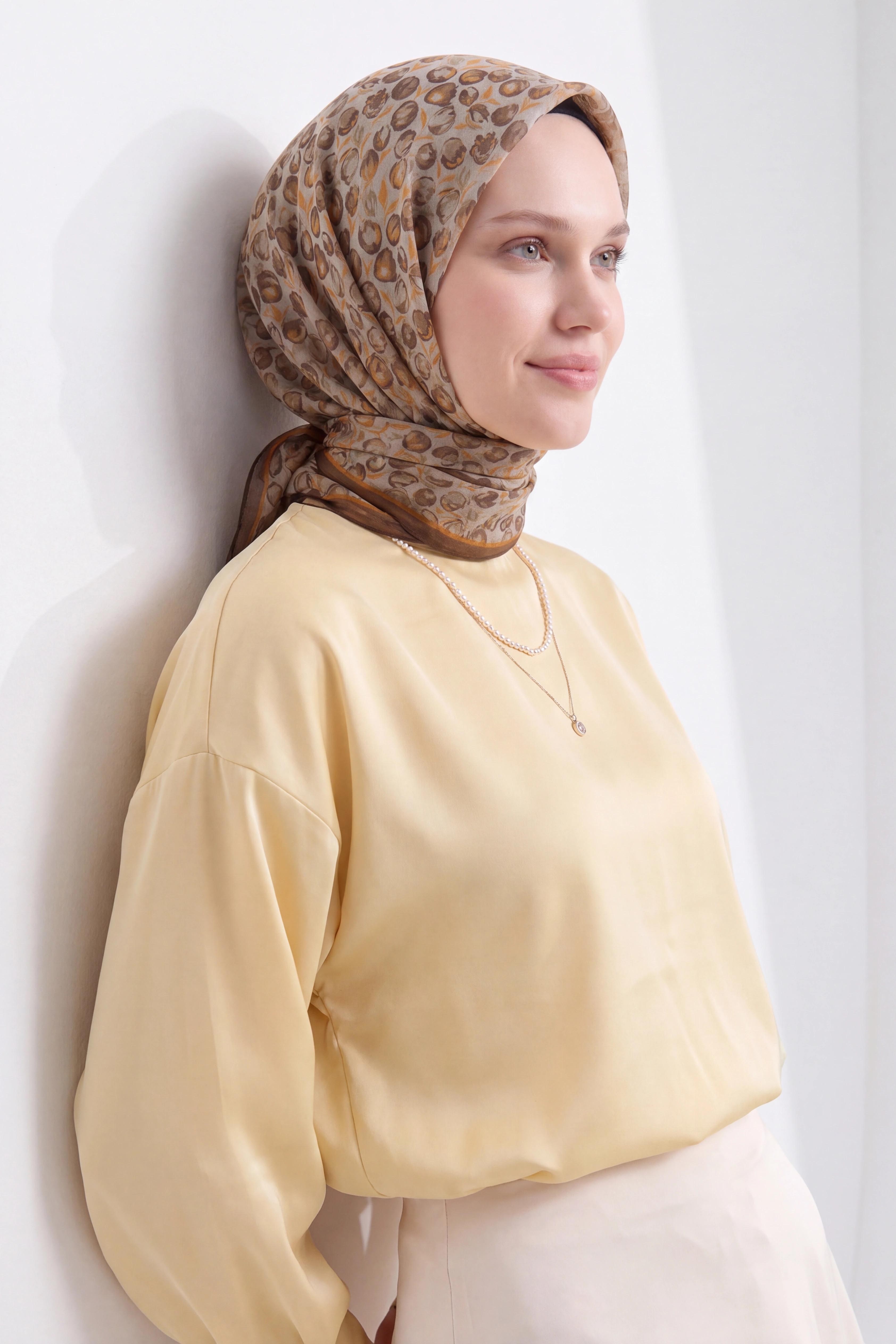 Soft Eşarp Vintage Floral Yeşil Kahve