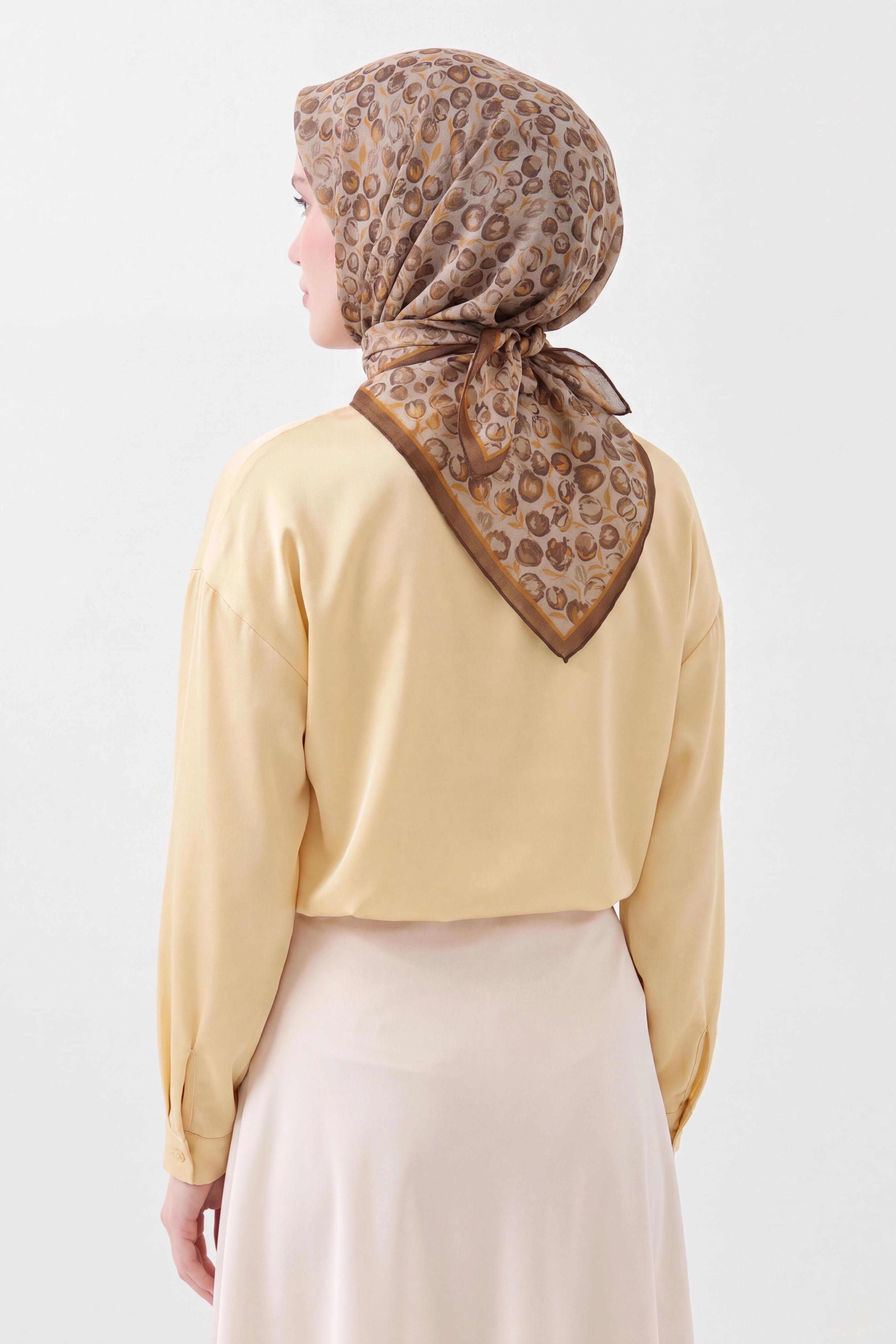 Soft Eşarp Vintage Floral Yeşil Kahve
