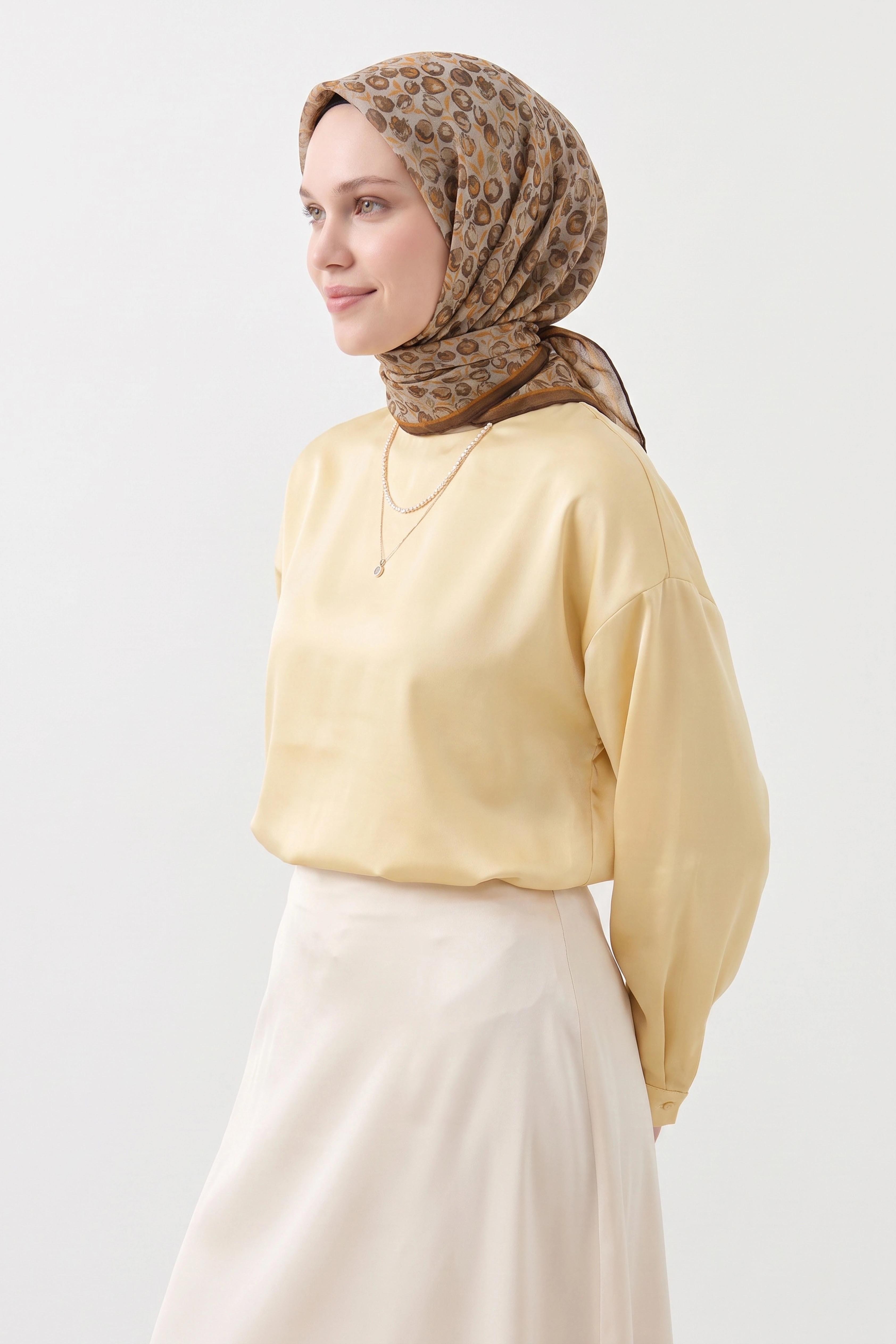 Soft Eşarp Vintage Floral Yeşil Kahve